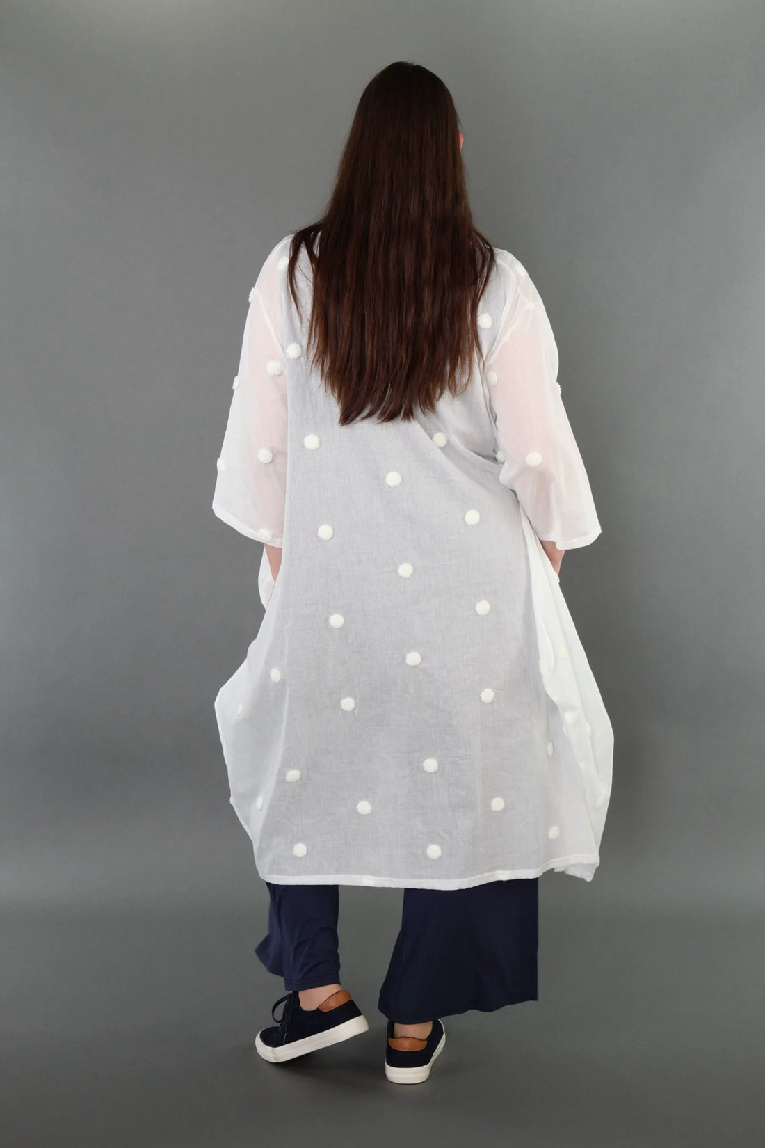  Ballon Bluse von AKH Premium aus Baumwolle, P1005.7117, Weiß, Punkte, Ausgefallen, Zeitlos