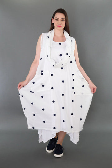  Ballonkleid von AKH Premium aus Baumwolle, P1005.7118, Weiß/Dunkelblau, Punkte, Schick