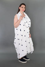  Ballonkleid von AKH Premium aus Baumwolle, P1005.7118, Weiß/Dunkelblau, Punkte, Schick