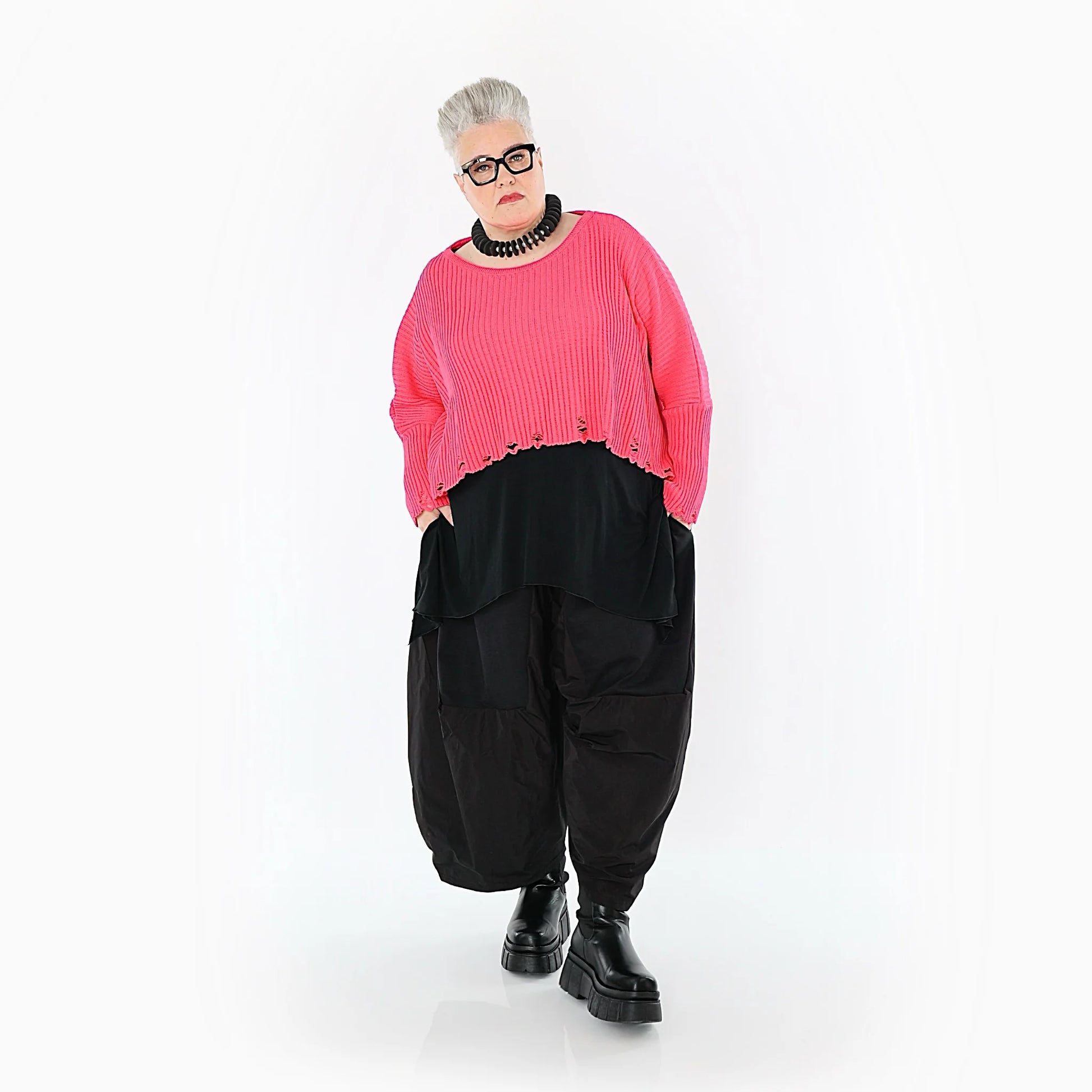  AKH Premium Überwurf in kastiger Form, aus Baumwolle, P1009.2538, Fuchsia, Ausgefallen