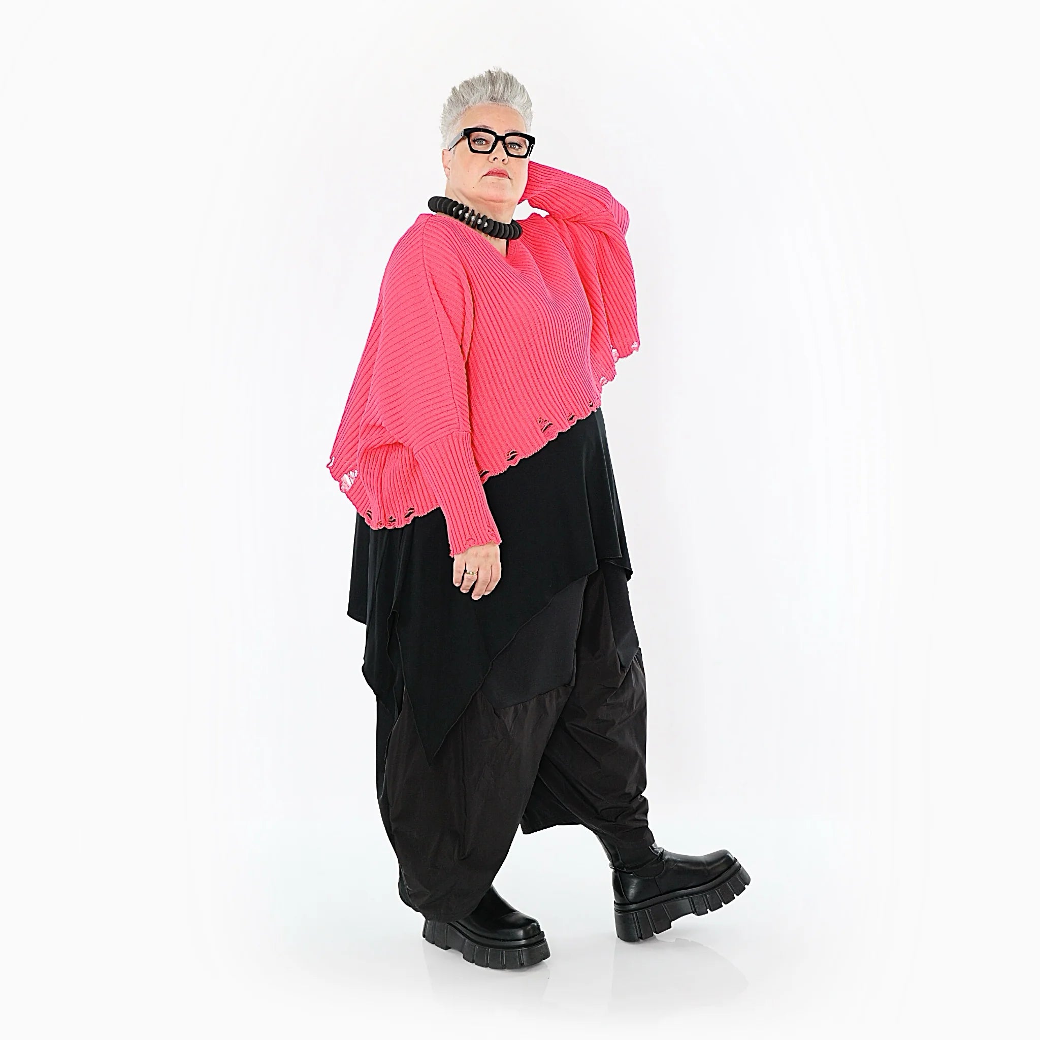  AKH Premium Überwurf in kastiger Form, aus Baumwolle, P1009.2538, Fuchsia, Ausgefallen