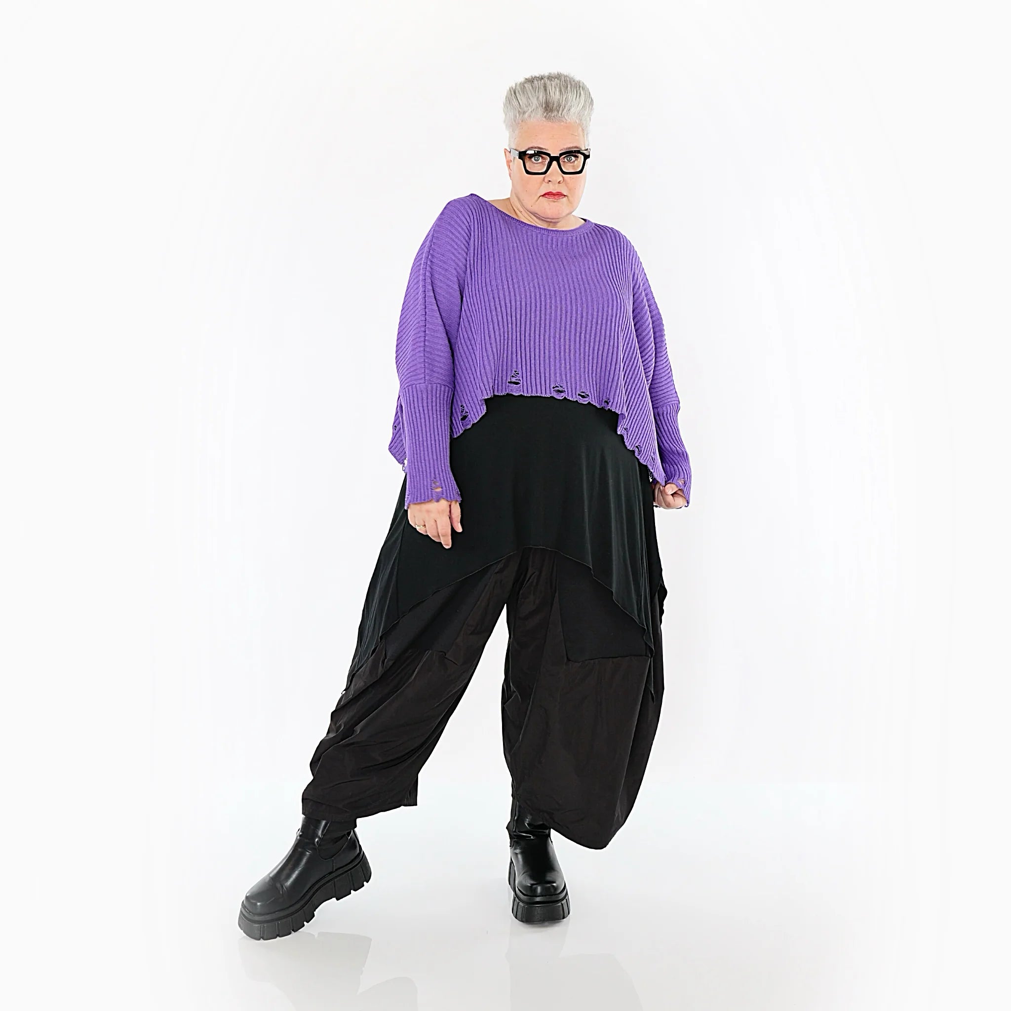  AKH Premium Überwurf in kastiger Form, aus Baumwolle, P1009.2538, Lila, Ausgefallen