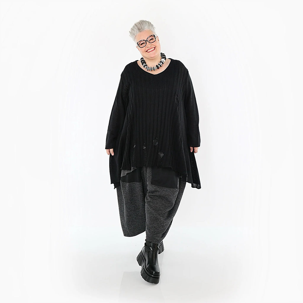  A-Form Bigshirt von AKH Premium aus Baumwolle, P1009.2542, Schwarz, Ausgefallen, Zeitlos