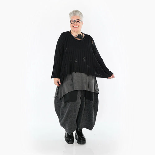 AKH Premium Bigshirt in kastiger Form, aus Baumwolle, P1009.2543, Schwarz, Ausgefallen