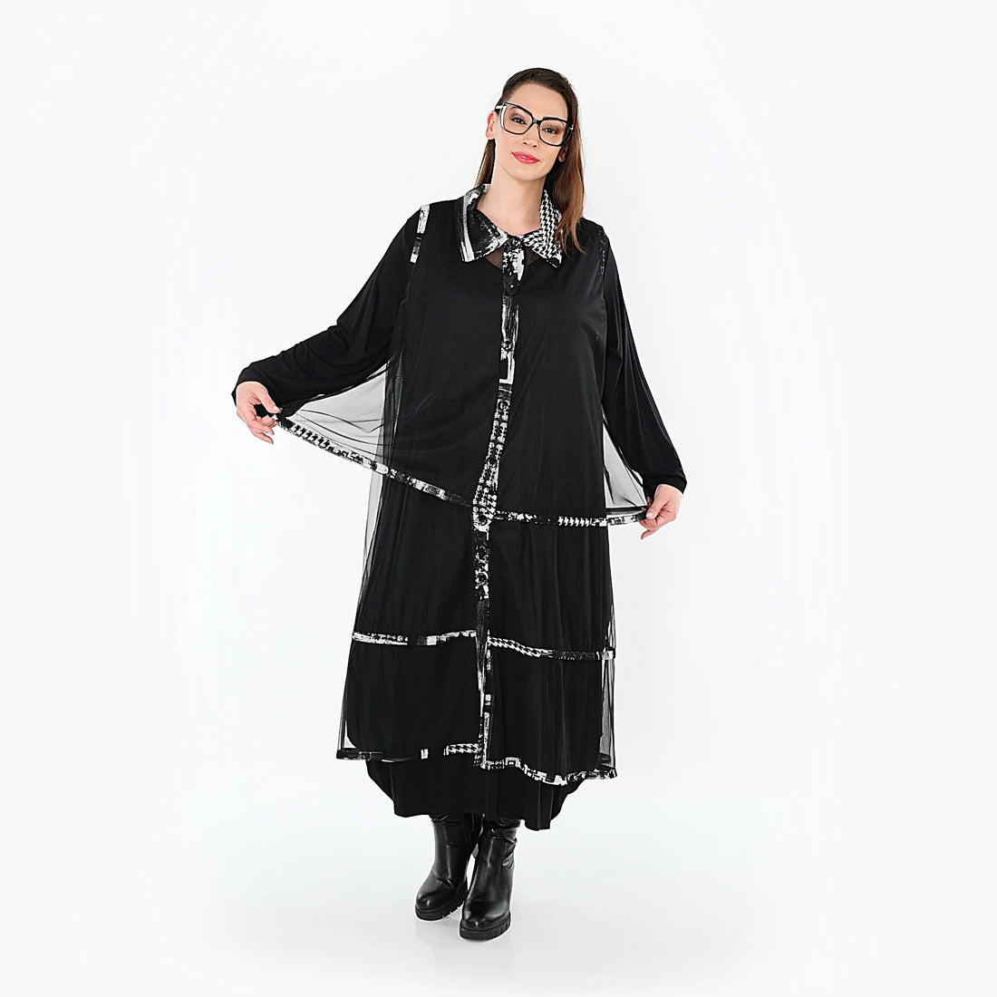  AKH Premium Bluse in gerader Form, aus Viskose, P1011.7136, Weiß/Grau, Kringel, Schick