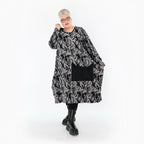  Ballonkleid von AKH Premium aus Viskose, P1012.7144, Grau/Schwarz, Wellen, Ausgefallen