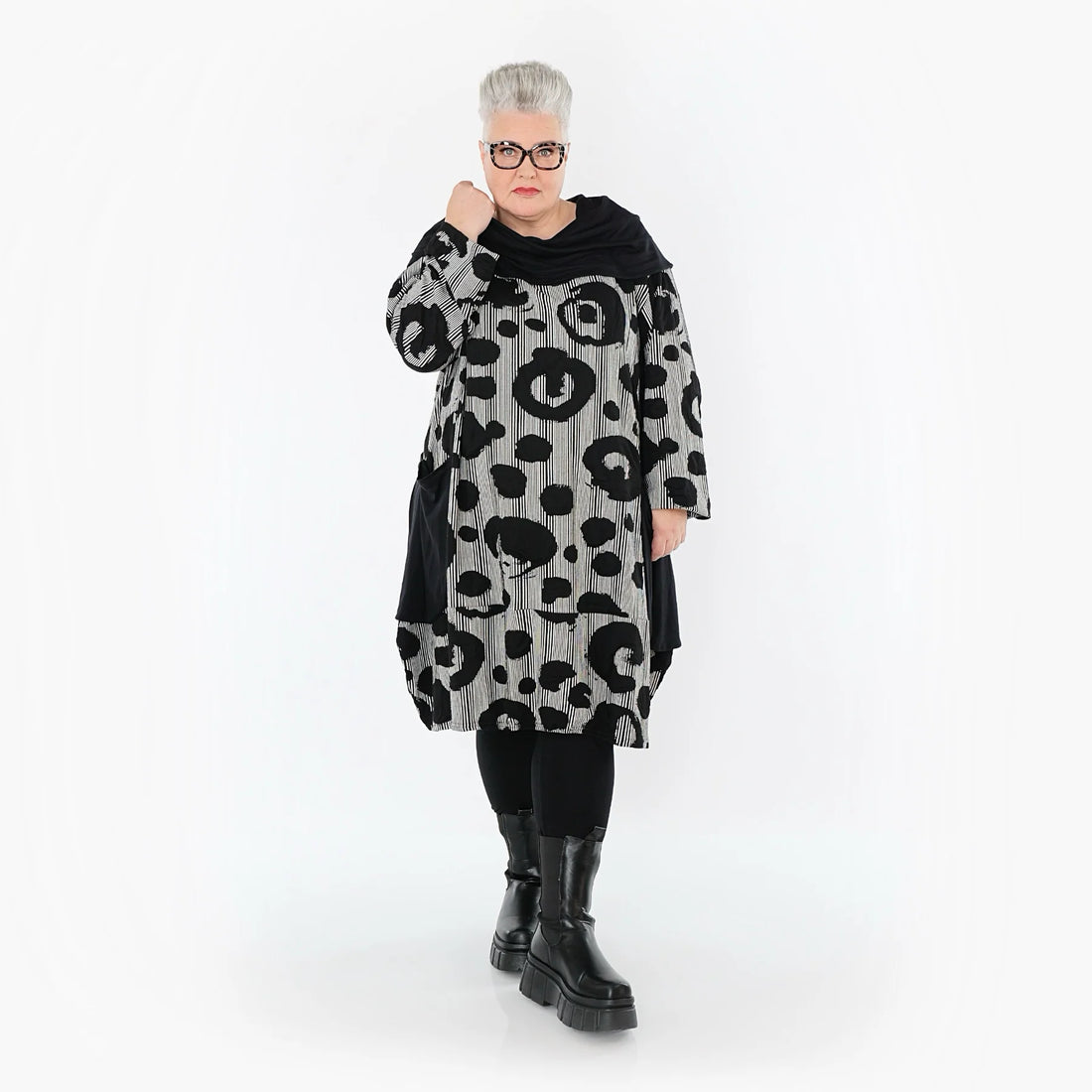  Ballonkleid von AKH Premium aus Viskose, P1013.7139, Schwarz/Weiß, Streifen, Ausgefallen