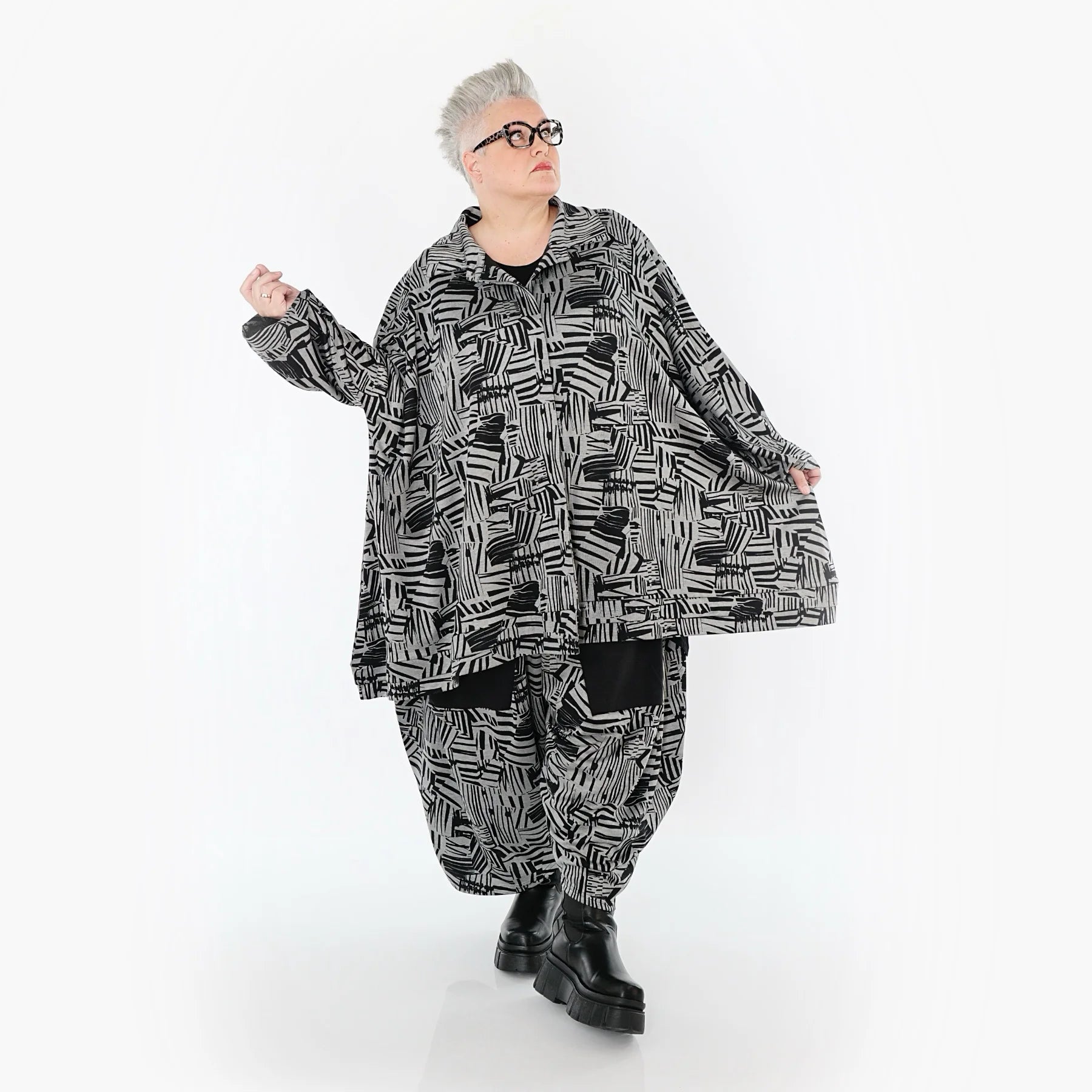  A-Form Bluse von AKH Premium aus Viskose, P1014.7110, Braun/Ecru, Streifen, Ausgefallen