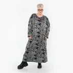  AKH Premium Kleid in gerader Form, aus Viskose, P1014.7137, Grau/Schwarz, Streifen, Schick