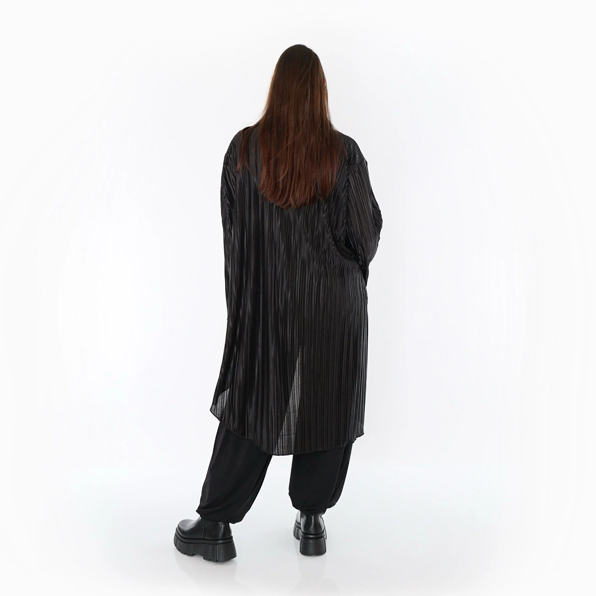  AKH Premium Bluse in Vokuhila-Form, aus Polyester, P1017.7149, Schwarz, Streifen, Schick