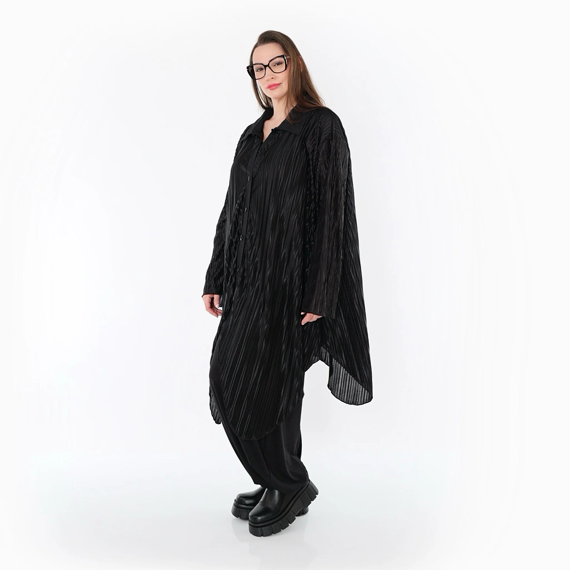  Zipfel Bluse von AKH Premium aus Polyester, P1017.7150, Schwarz, Streifen, Ausgefallen