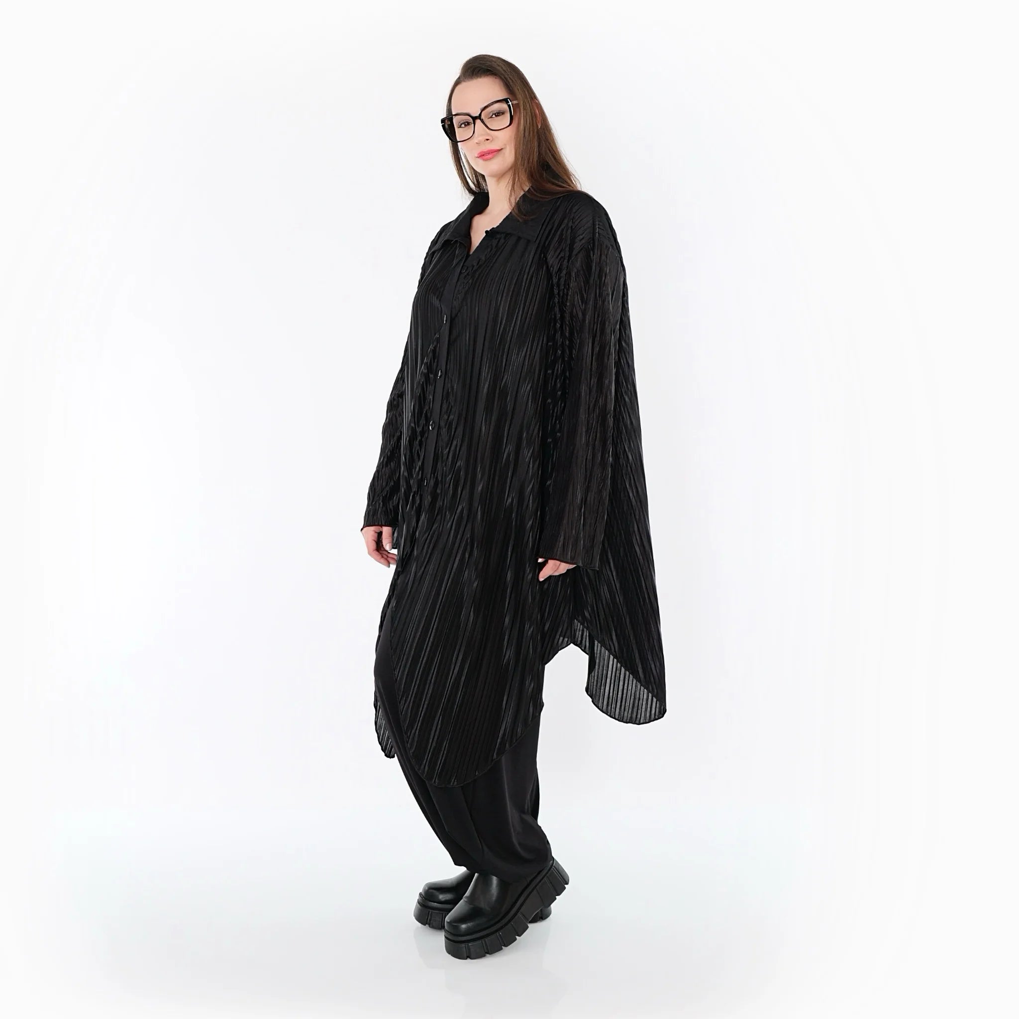  Zipfel Bluse von AKH Premium aus Polyester, P1017.7150, Schwarz, Streifen, Ausgefallen