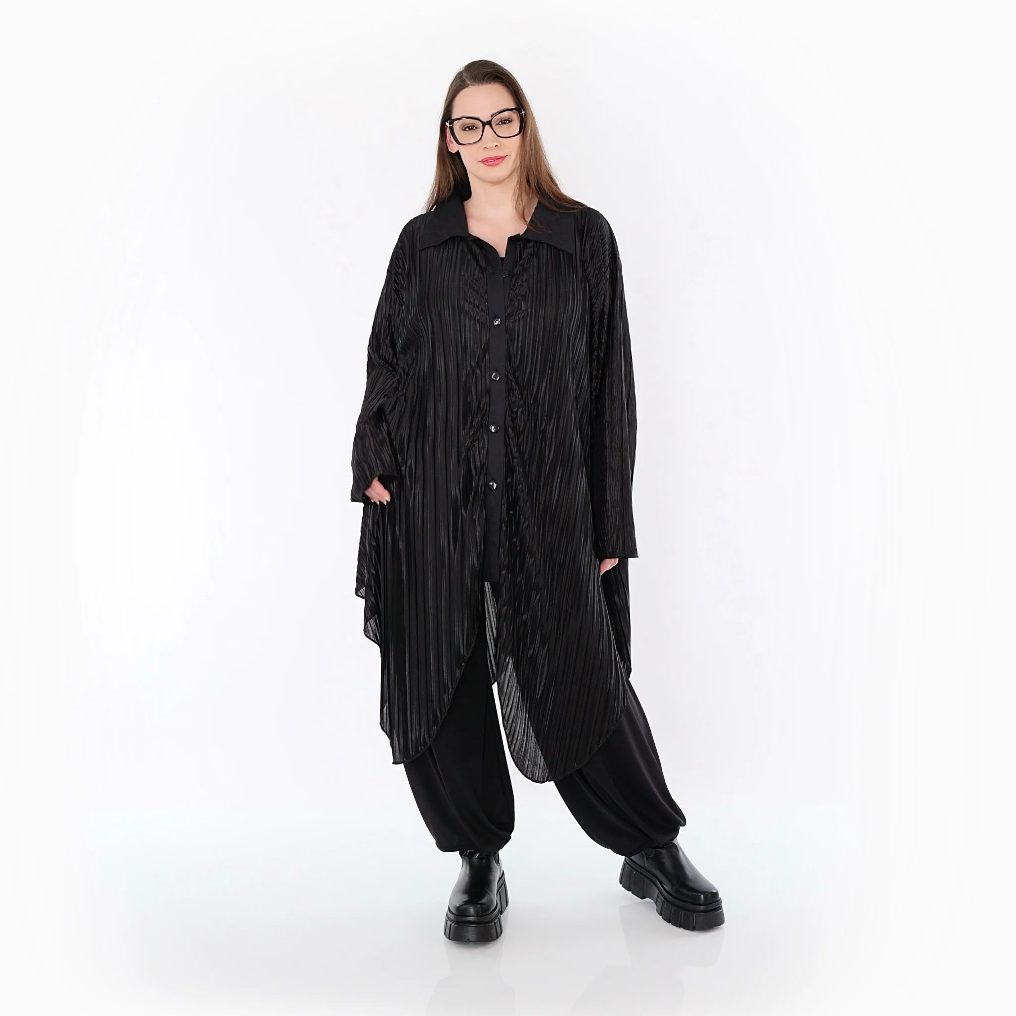  Zipfel Bluse von AKH Premium aus Polyester, P1017.7150, Schwarz, Streifen, Ausgefallen