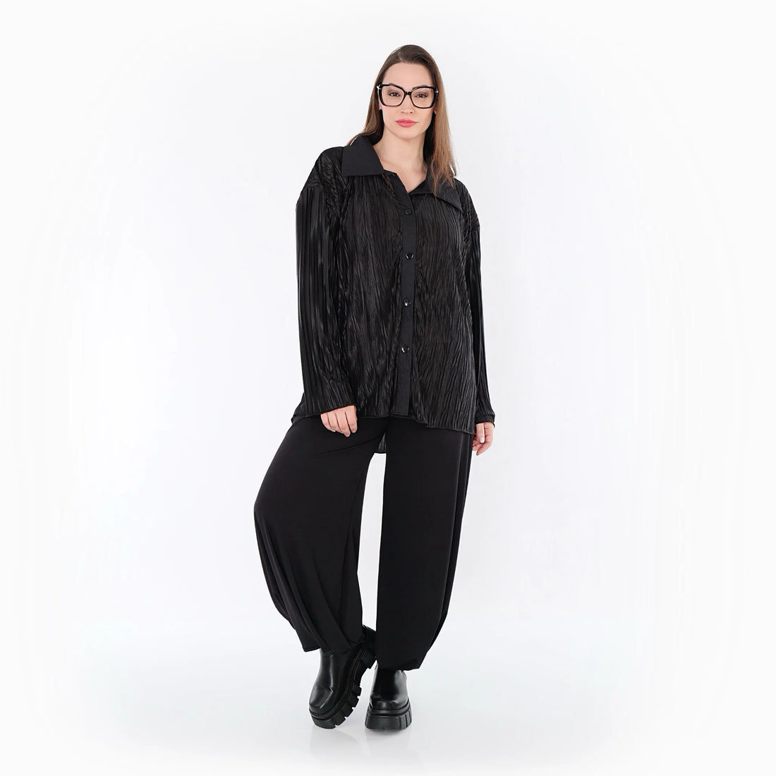  AKH Premium Bluse in gerundeter Form, aus Polyester, P1017.7151, Schwarz, Streifen, Schick