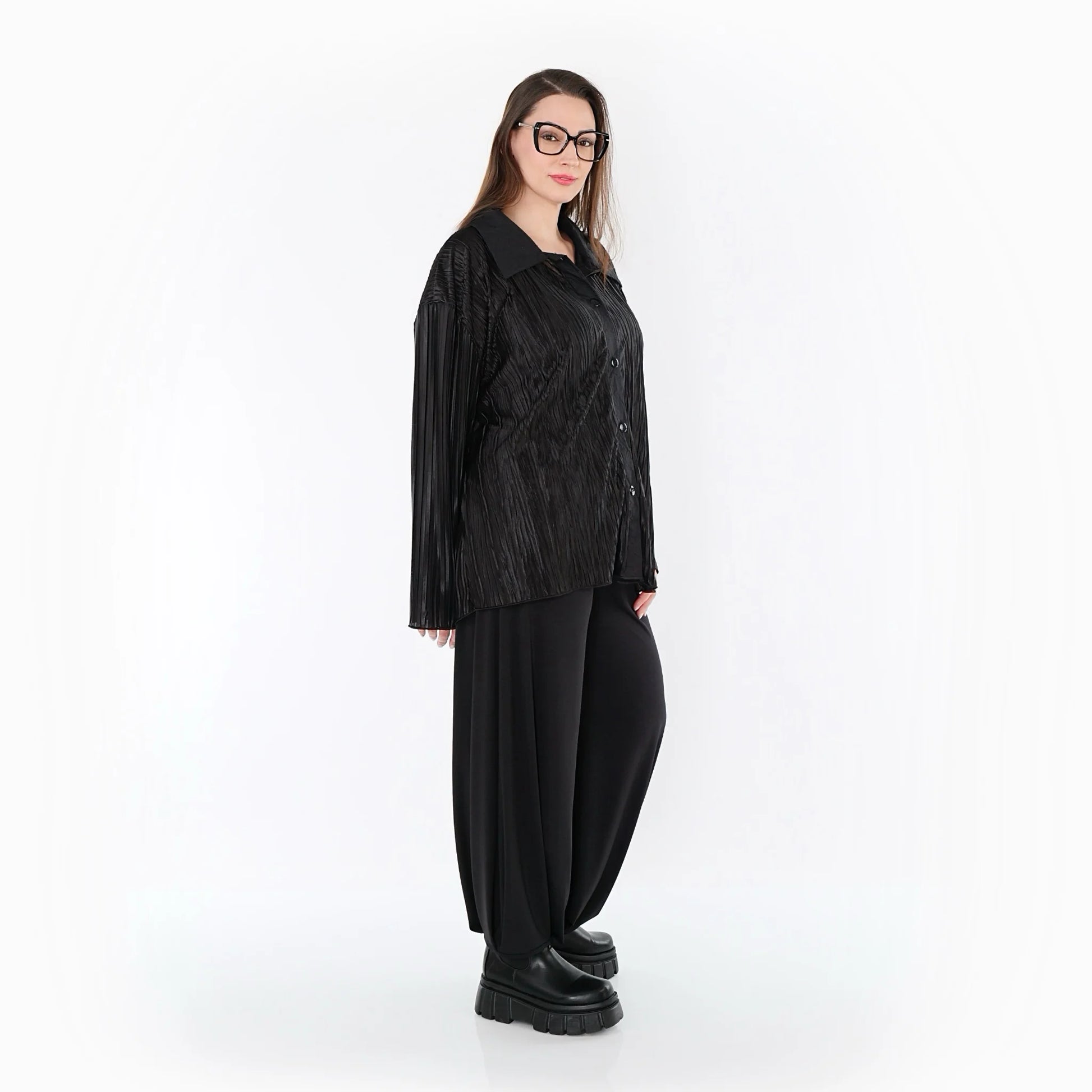  AKH Premium Bluse in gerundeter Form, aus Polyester, P1017.7151, Schwarz, Streifen, Schick