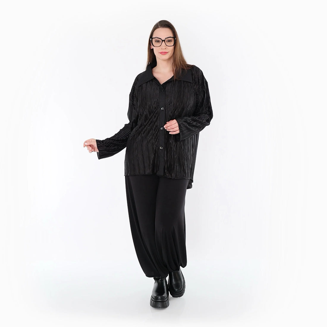  AKH Premium Bluse in gerundeter Form, aus Polyester, P1017.7151, Schwarz, Streifen, Schick