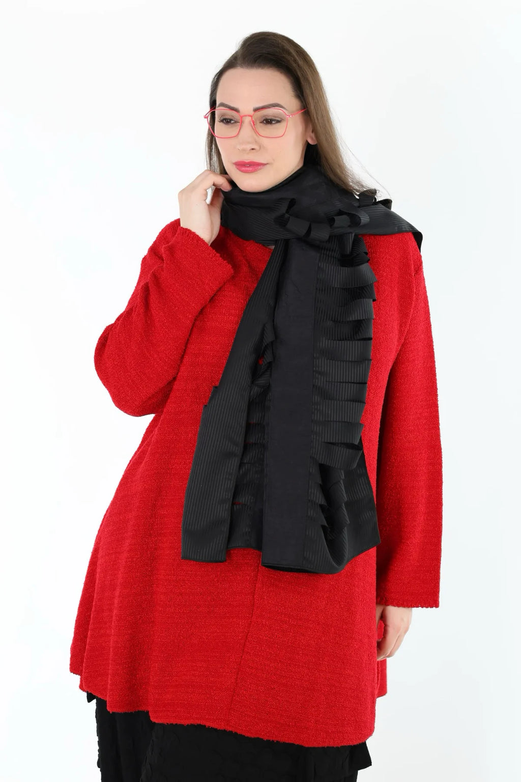  AKH Premium Schal in gerader Form, aus Viskose, P1020.0011, Schwarz, Streifen/Gerippt, Schick