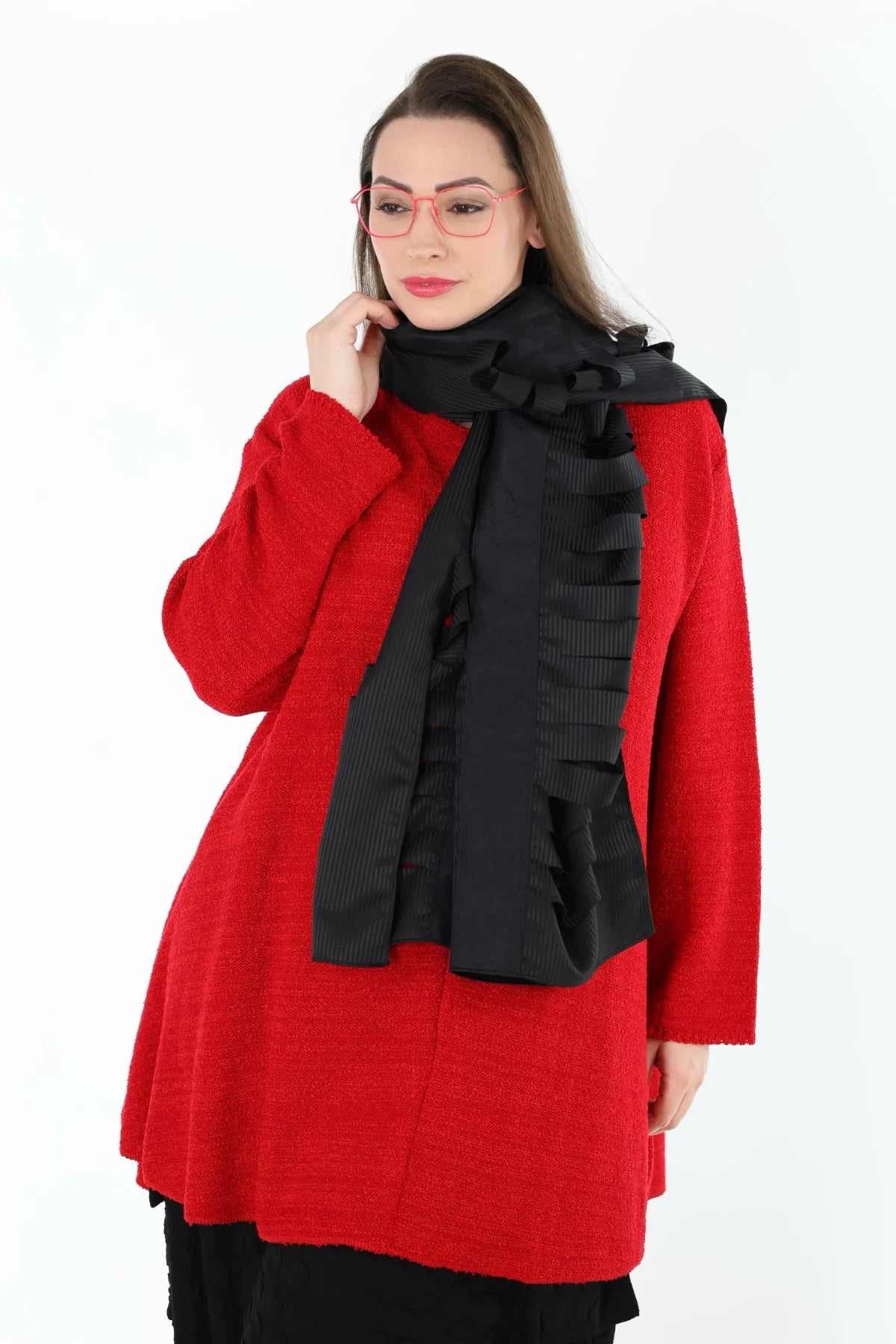  AKH Premium Schal in gerader Form, aus Viskose, P1020.0011, Schwarz, Streifen/Gerippt, Schick