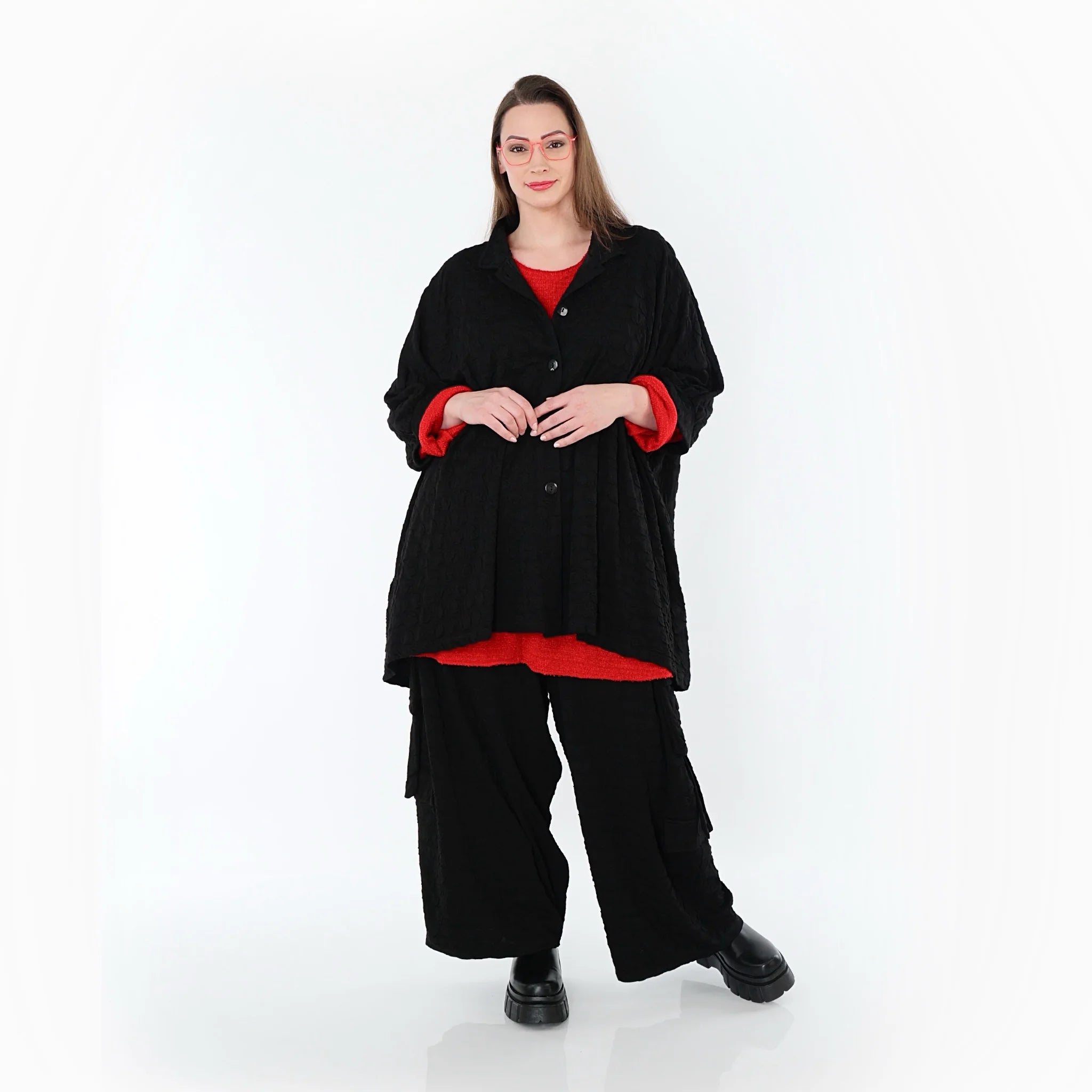  A-Form Bluse von AKH Premium aus Viskose, P1020.7116, Schwarz, Punkte, Ausgefallen, Schick