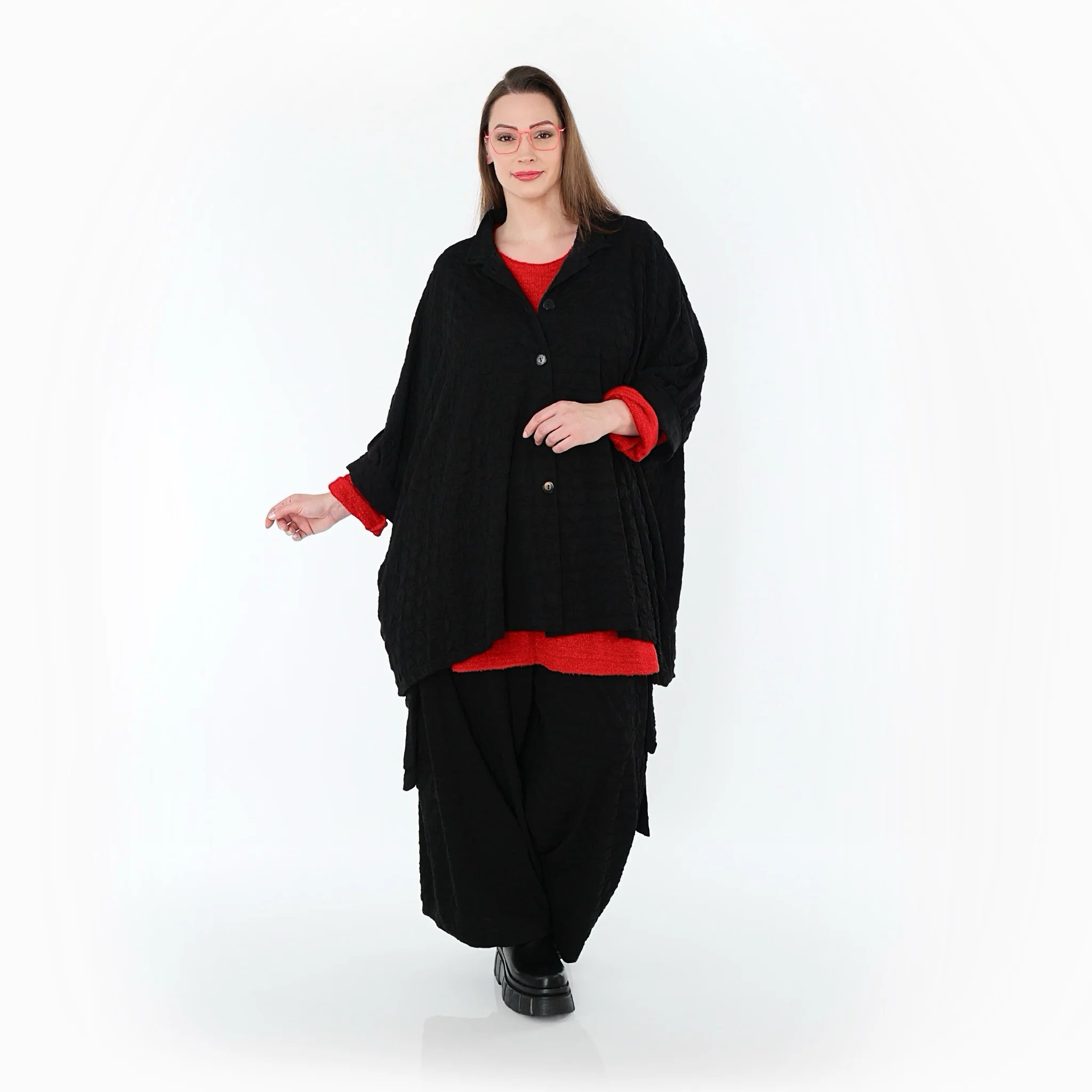  A-Form Bluse von AKH Premium aus Viskose, P1020.7116, Schwarz, Punkte, Ausgefallen, Schick