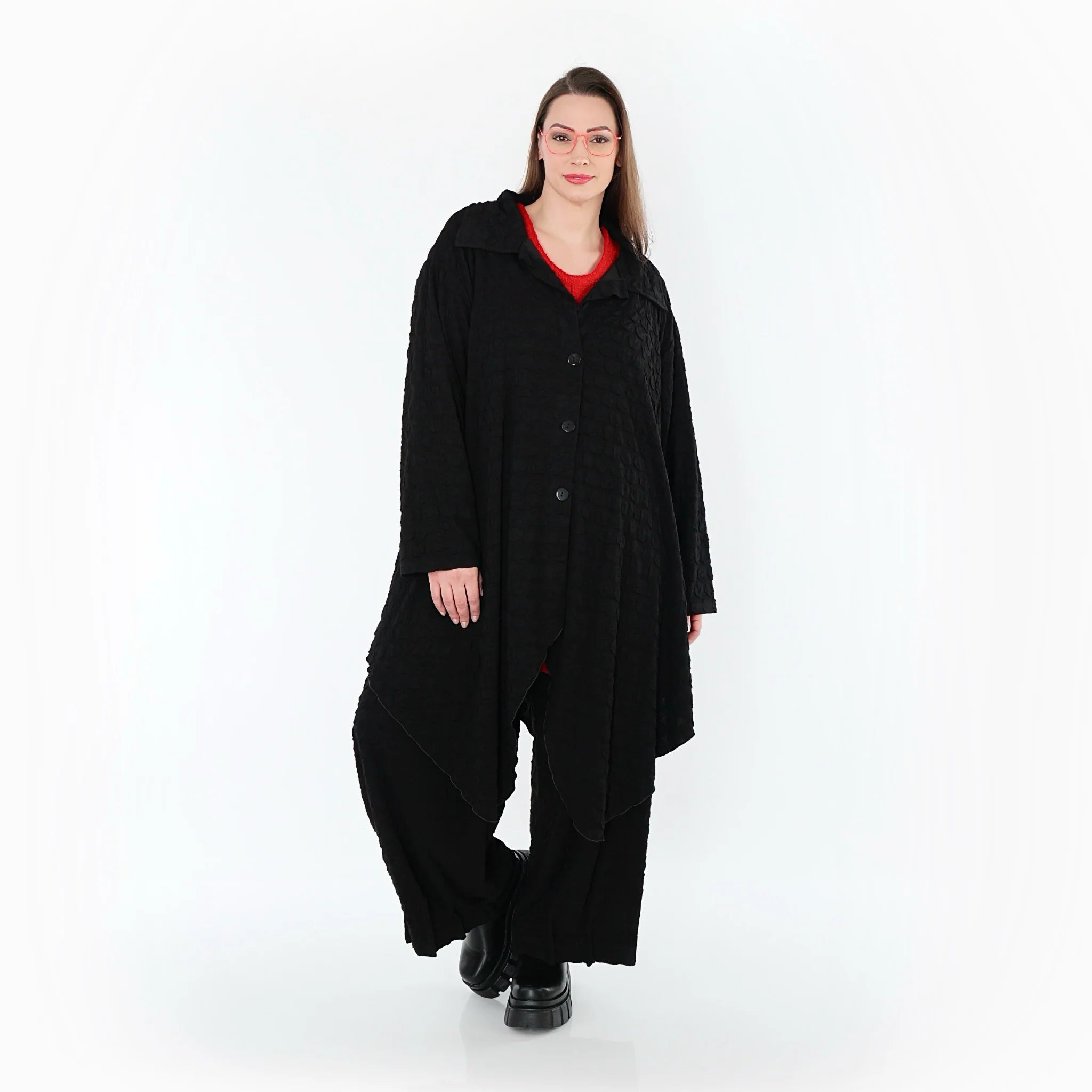  Zipfel Bluse von AKH Premium aus Viskose, P1020.7150, Schwarz, Punkte, Ausgefallen, Schick