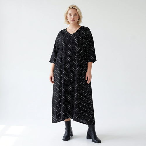 Ausgefallenes Ballon Kleid im modernen Lagenlook aus feiner, luftiger Popeline Qualität, Schwarz/Weiß