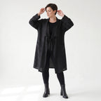 Luftiger Lagenlook Cardigan aus feiner Popeline, leger mit Zierfalte und Punkten, Schwarz/Weiß