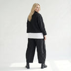 Damen Jacke Lagenlook Polyester Schwarz, kastiger Schnitt, Stehkragen, Oversize große Größen – AKH Premium