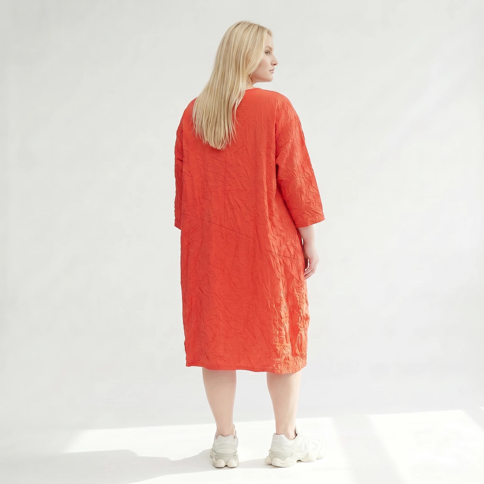 Sinnliches Oversize Ballon Kleid im luftigen Lagenlook aus leichter Crash Popeline, lässig, Rot