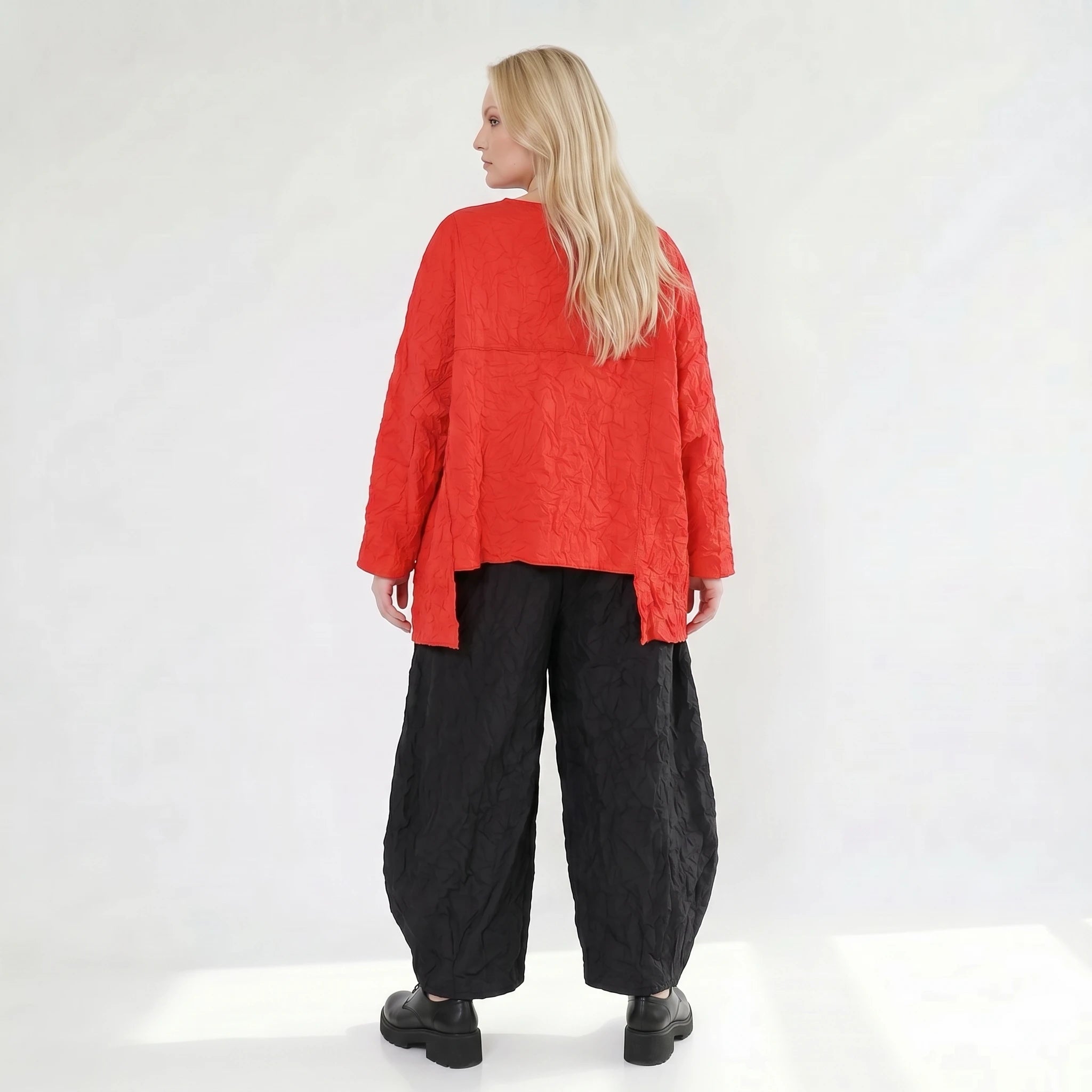 Oversize Lagenlook Shirt mit einzigartiger Crash-Optik aus leichter Popeline, kunstvolle Overlocknaht, Rot