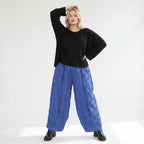 Ausgefallene Ballonhose im Lagenlook aus leichter Popeline mit Biesenmuster, luftig und leger, Royalblau