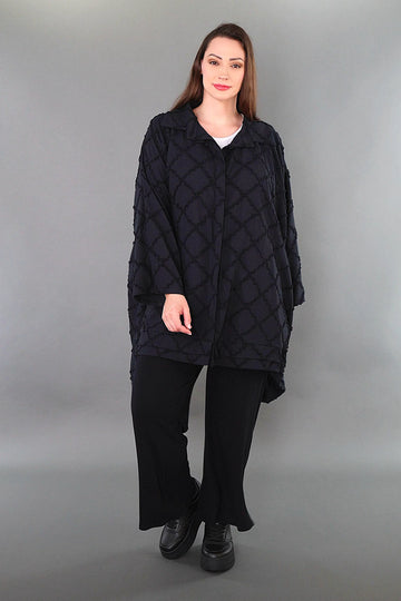  A-Form Bluse von AKH Premium aus Baumwolle, P1004.7110, Schwarz, Raute, Ausgefallen