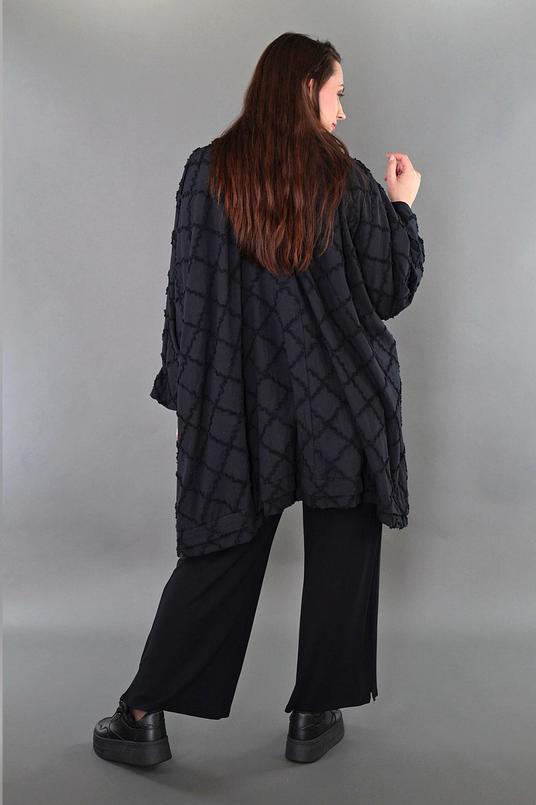 A-Form Bluse von AKH Premium aus Baumwolle, P1004.7110, Schwarz, Raute, Ausgefallen