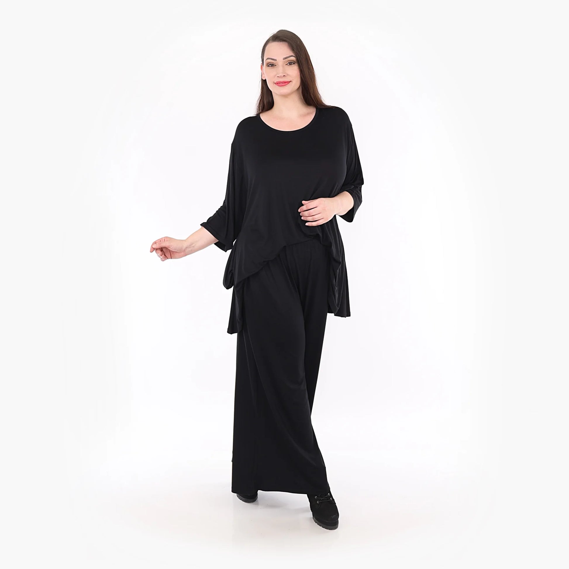  Hose von AKH Fashion aus Viskose in gerader Form, 1233.06946, Schwarz, Unifarben, Schick