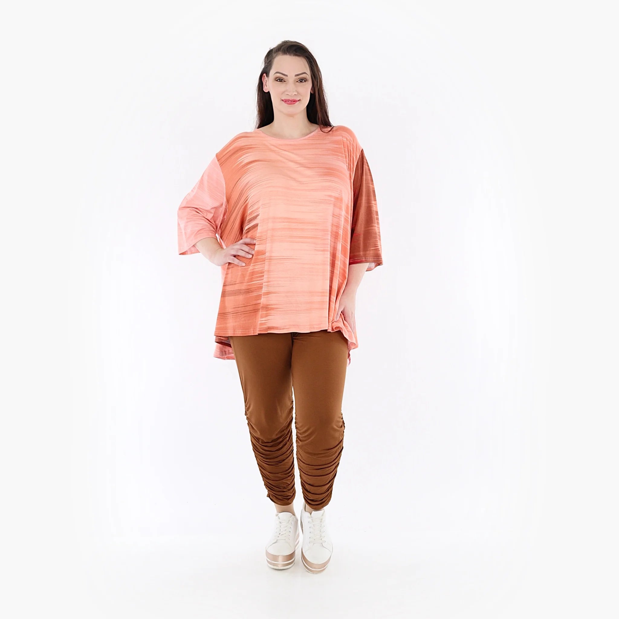  A-Form Bigshirt von AKH Fashion aus Viskose, 1249.00593, Koralle-Orange, Batik, Schick