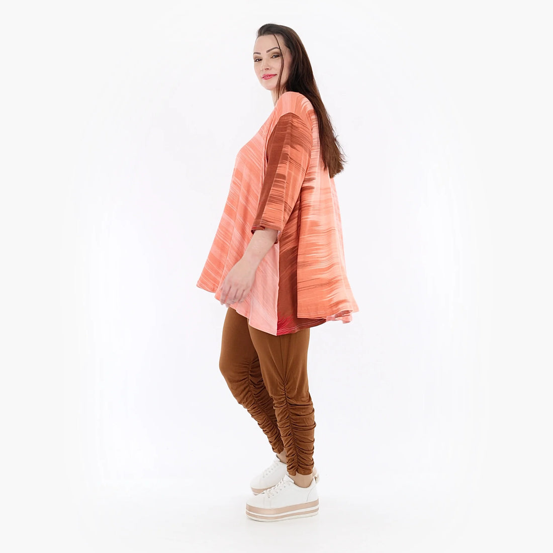  A-Form Bigshirt von AKH Fashion aus Viskose, 1249.00593, Koralle-Orange, Batik, Ausgefallen