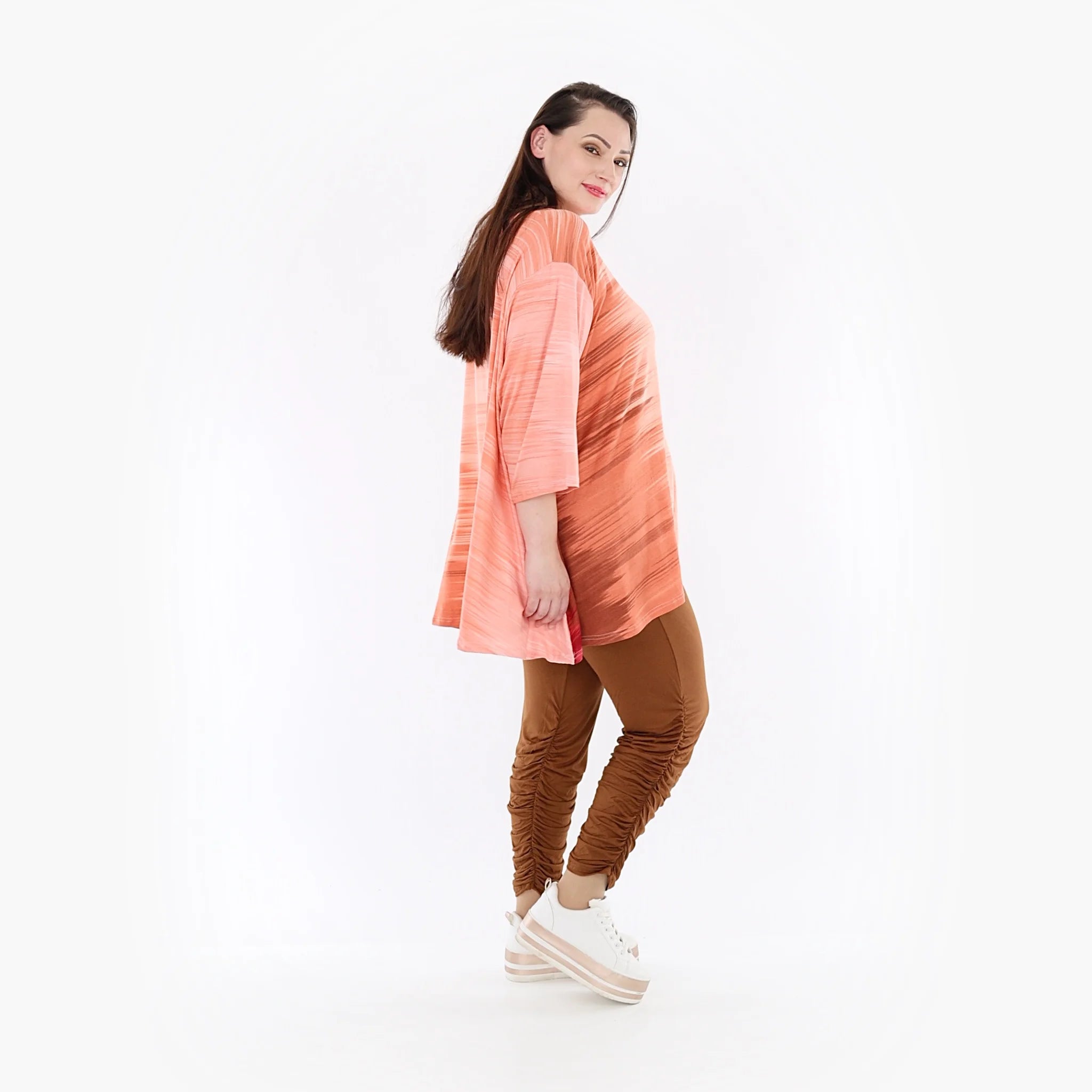  A-Form Bigshirt von AKH Fashion aus Viskose, 1249.00593, Koralle-Orange, Batik, Schick
