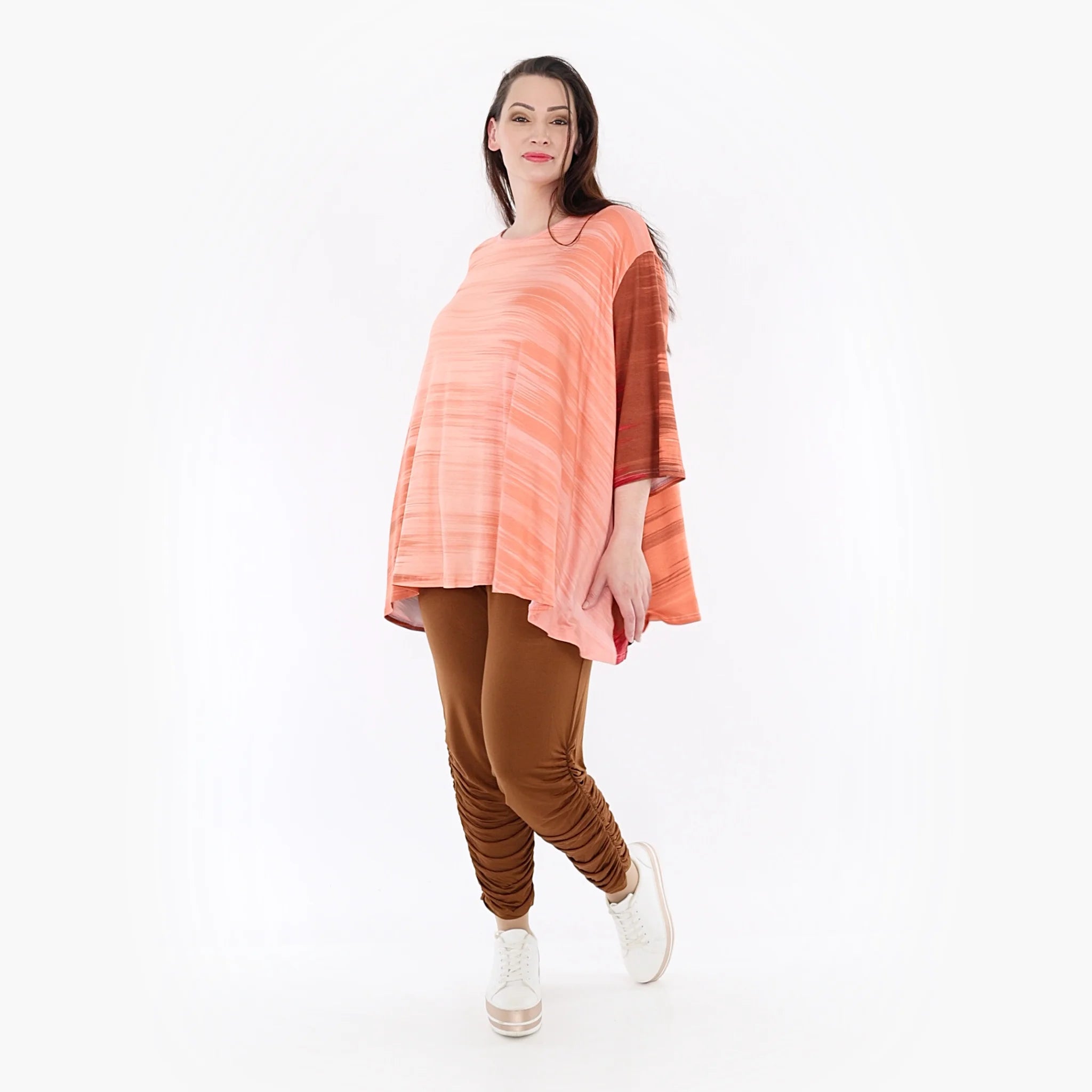  A-Form Bigshirt von AKH Fashion aus Viskose, 1249.00593, Koralle-Orange, Batik, Schick