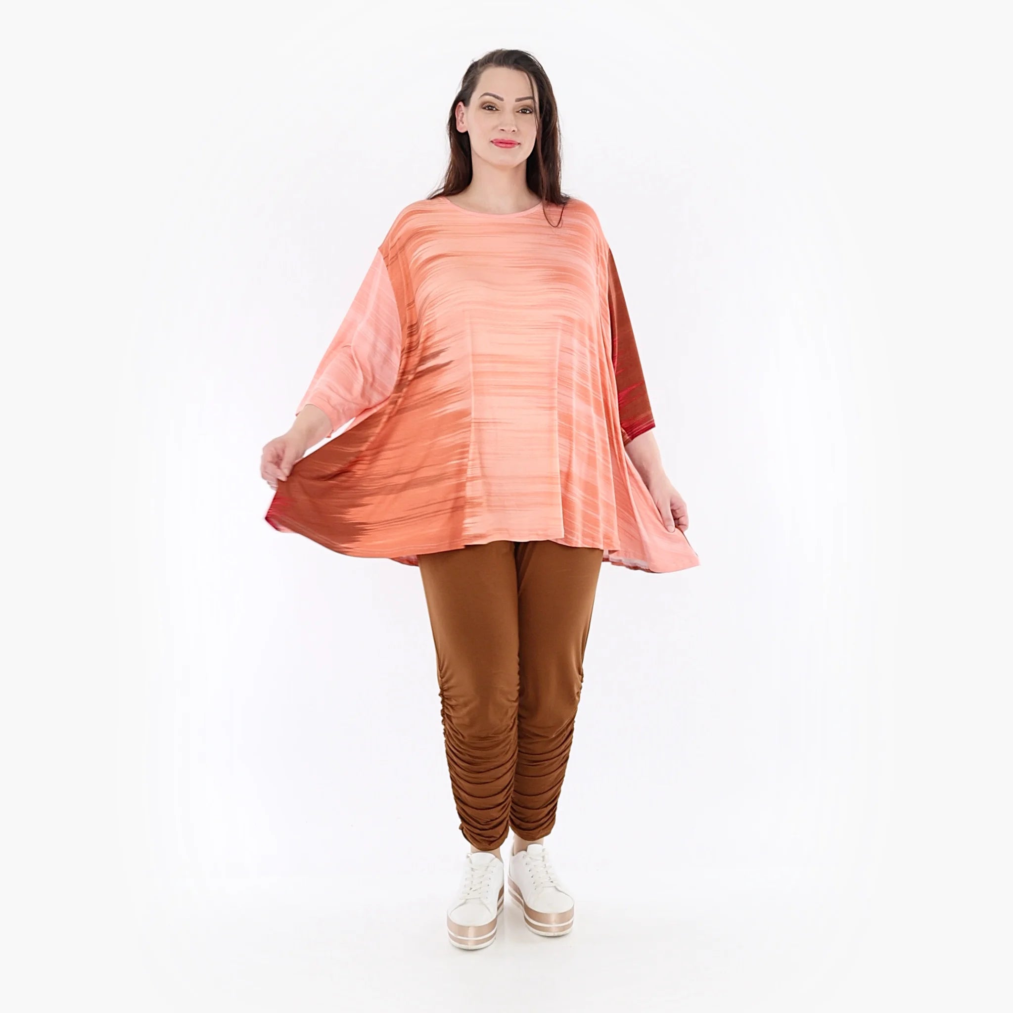  A-Form Bigshirt von AKH Fashion aus Viskose, 1249.00593, Koralle-Orange, Batik, Schick
