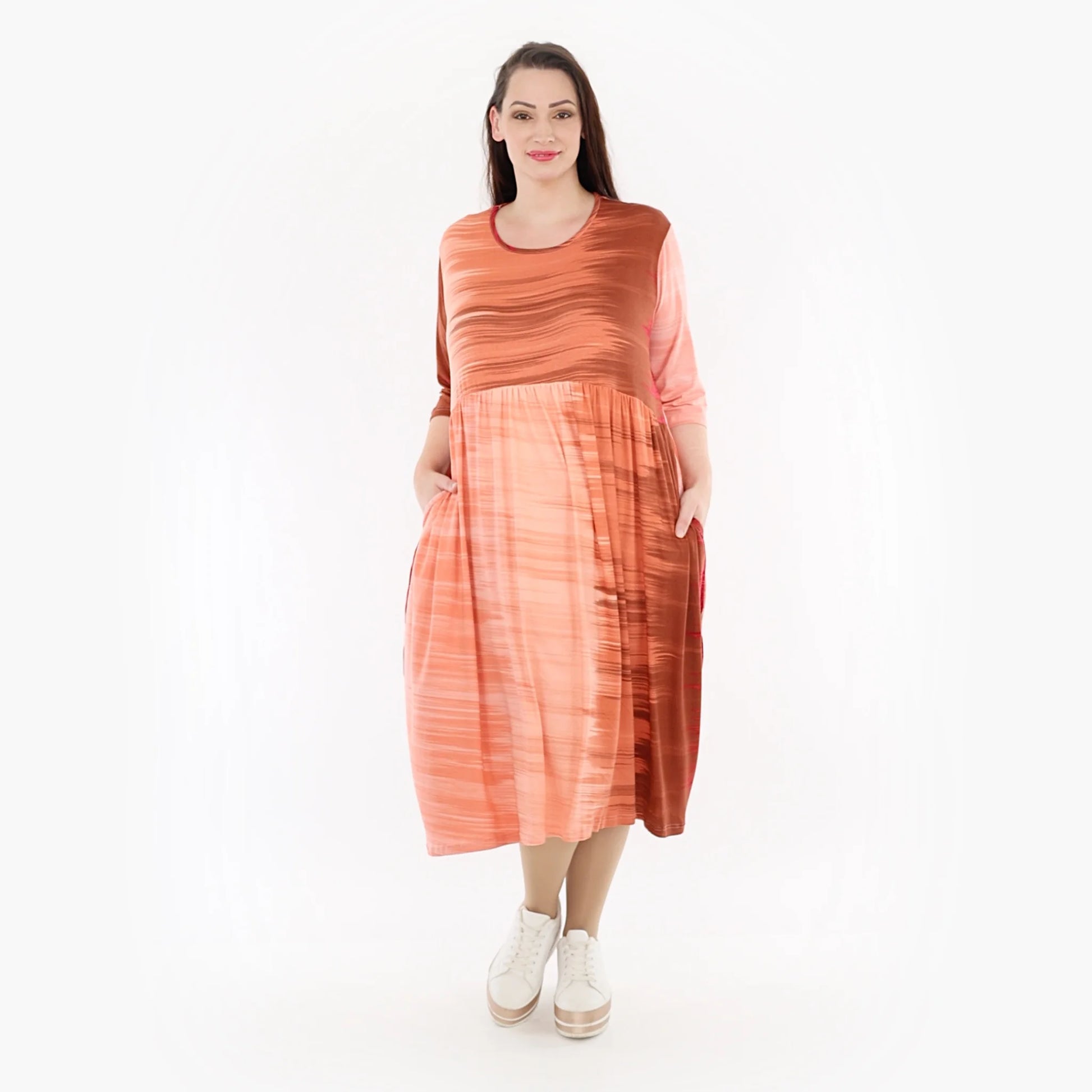  Ballonkleid von AKH Fashion aus Viskose, 1249.06698, Koralle-Orange, Batik, Ausgefallen