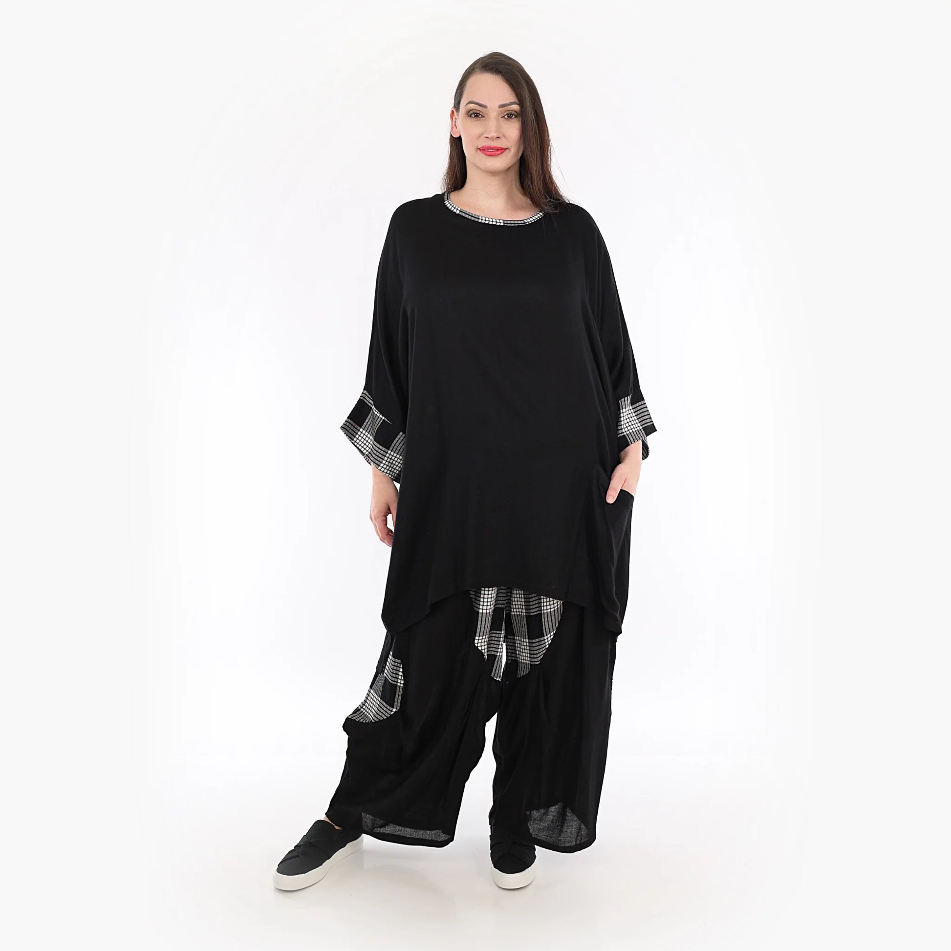  Bigshirt von AKH Fashion aus Viskose in kastiger Form, 1269.06925, Schwarz-Grau-Weiß, Schick