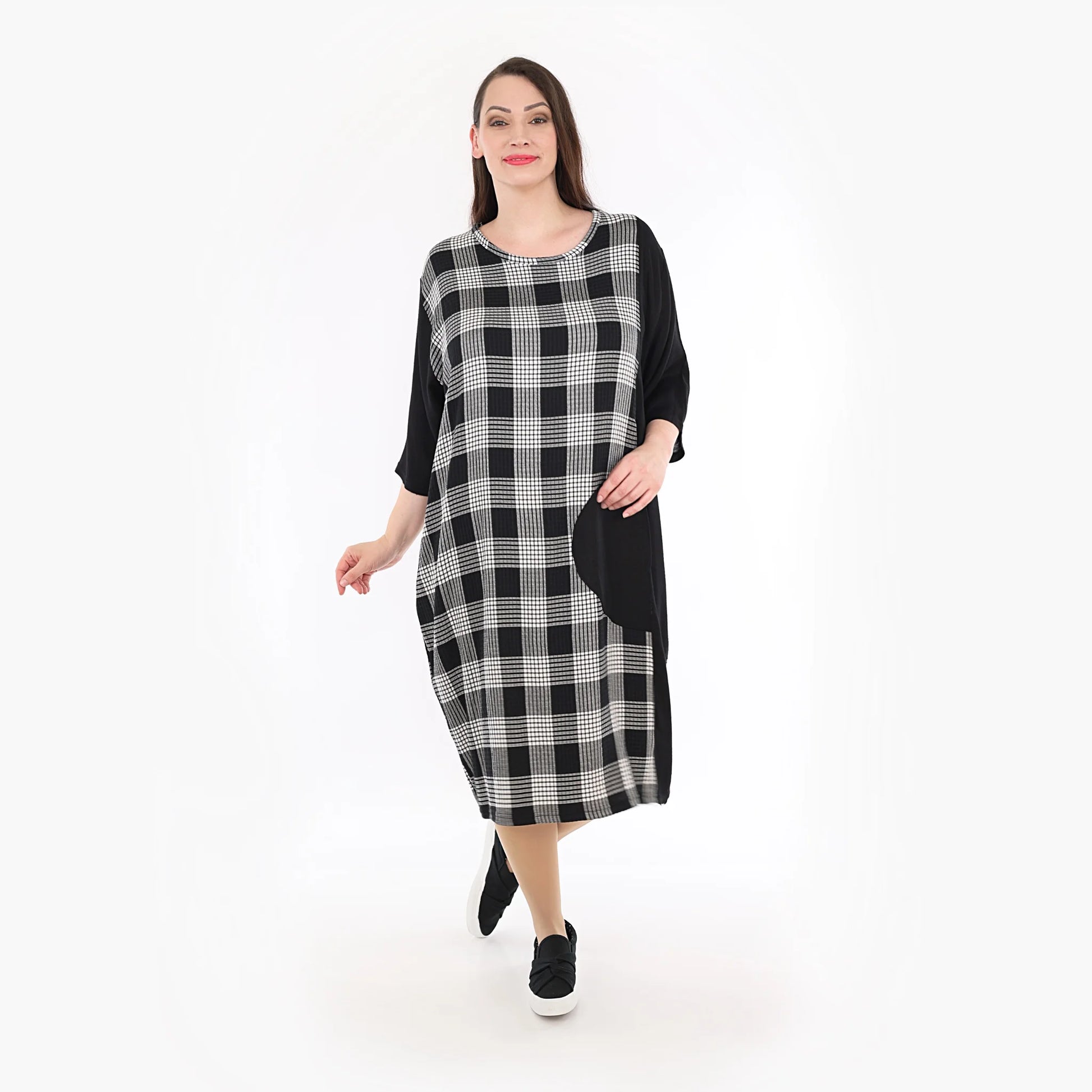  Ballonkleid von AKH Fashion aus Viskose, 1269.06943, Grau-Weiß-Schwarz, Unifarben, Schick