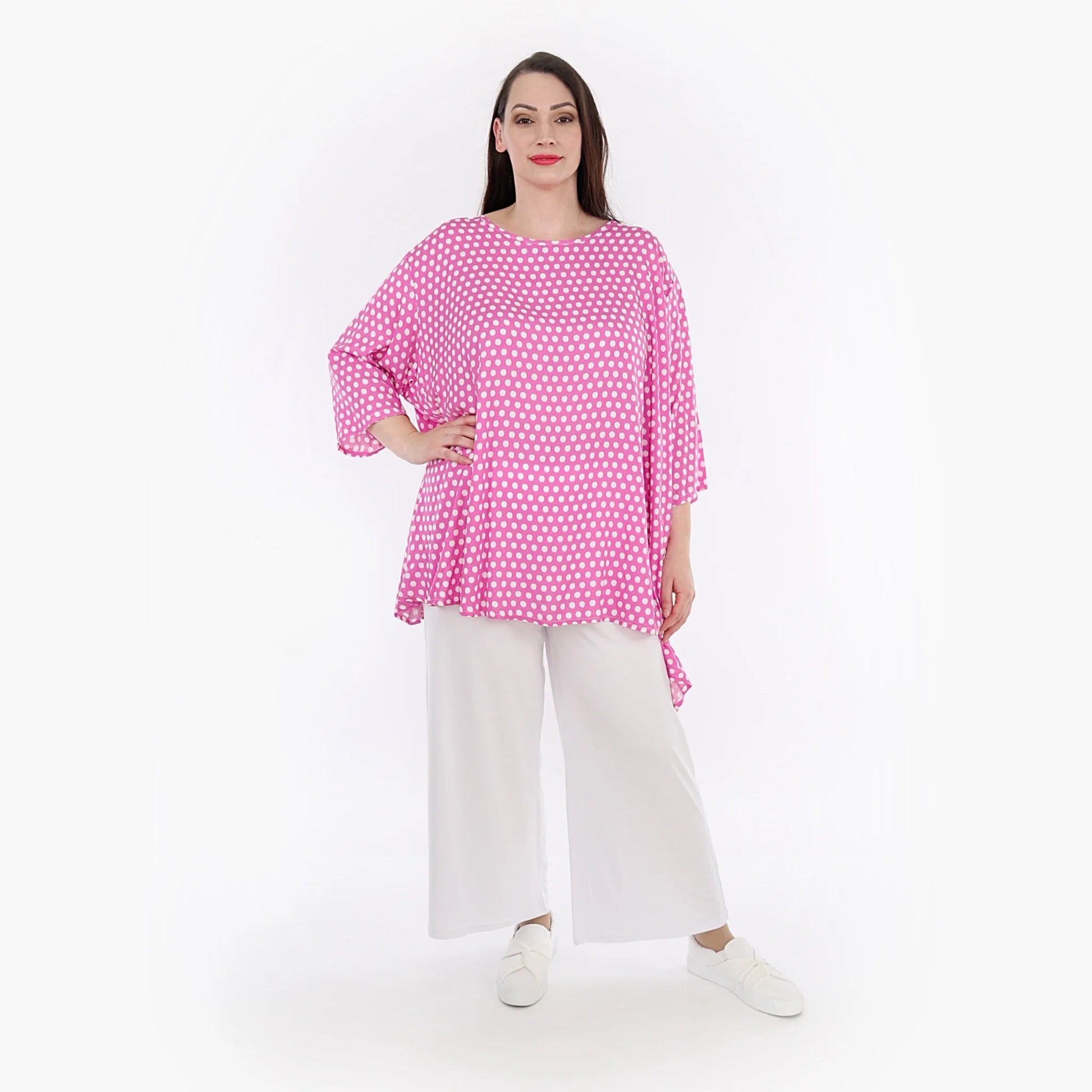  A-Form Bigshirt von AKH Fashion aus Viskose, 1273.00593, Pink-Weiß, Unifarben, Ausgefallen