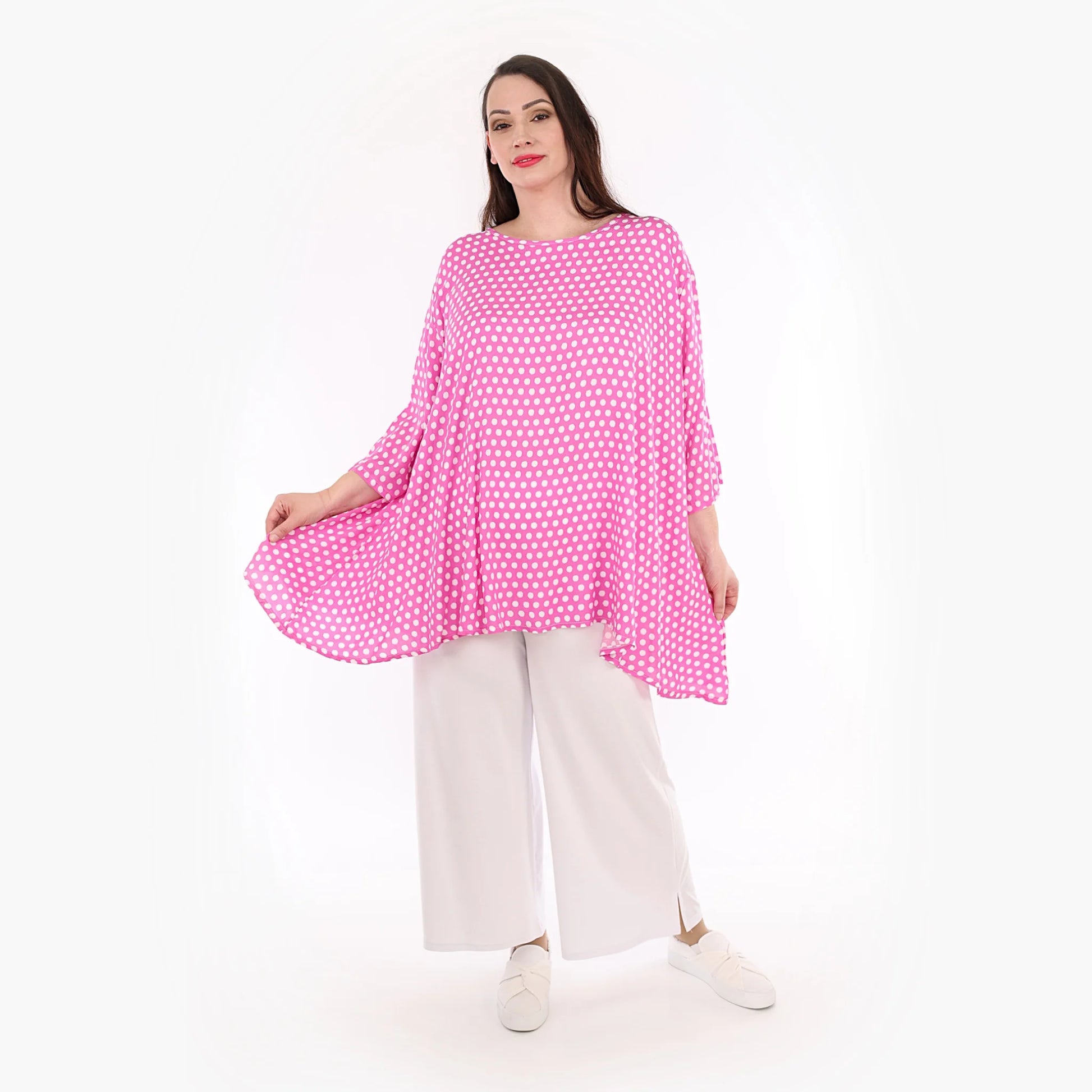  A-Form Bigshirt von AKH Fashion aus Viskose, 1273.00593, Pink-Weiß, Unifarben, Ausgefallen