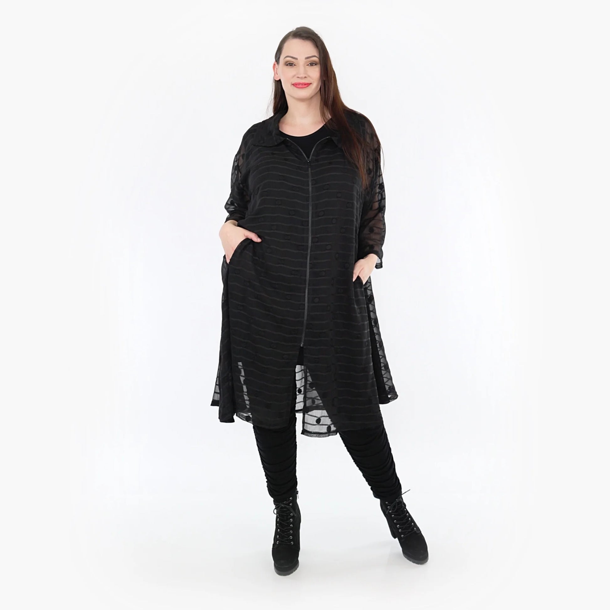  A-Form Bluse von AKH Fashion aus Materialmix, 1316.06606, Schwarz, Streifen, Ausgefallen