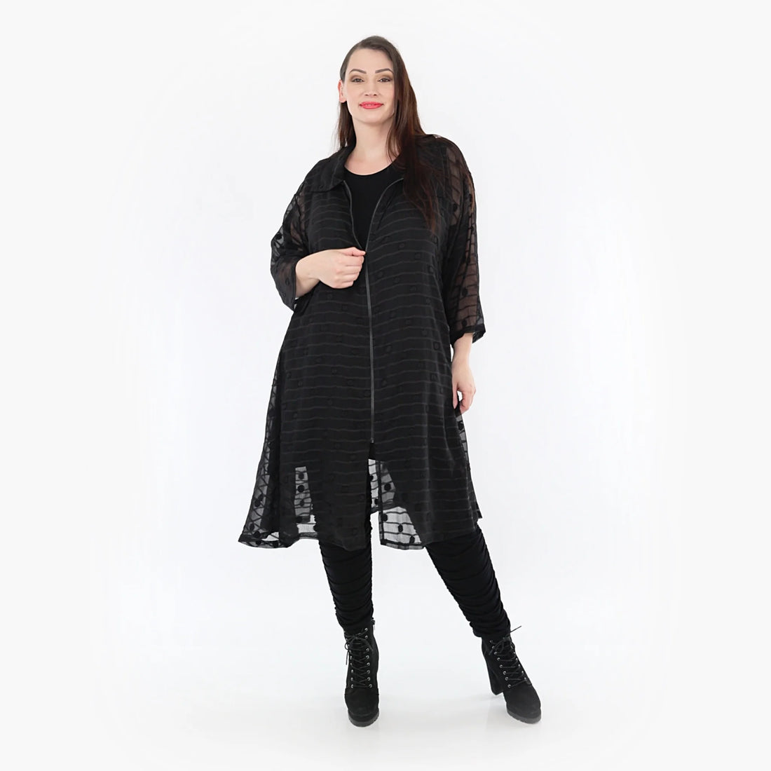  A-Form Bluse aus luftigen Chiffon mit Streifen und Punkten für eleganten Layering-Stil