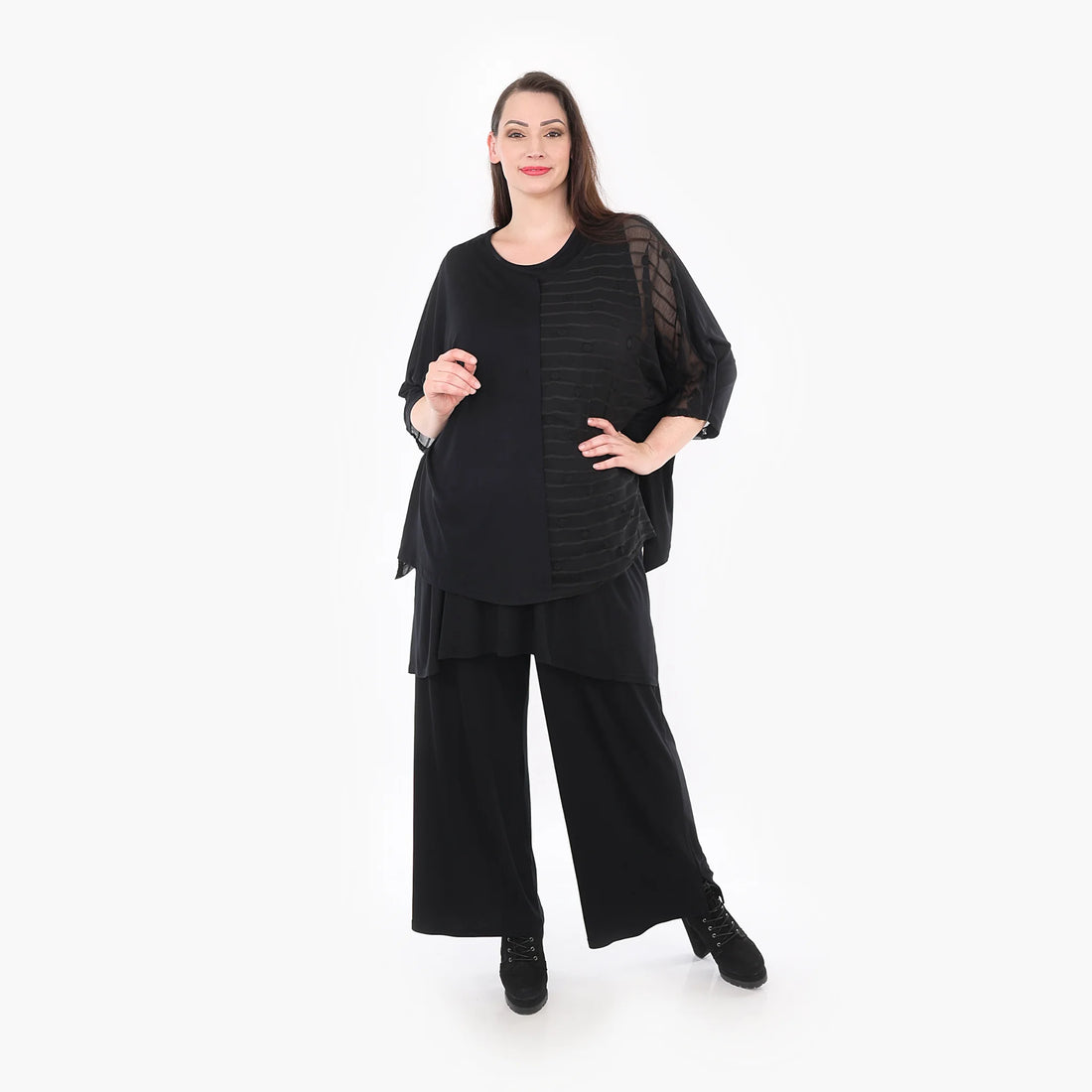  AKH Fashion Bigshirt in kastiger Form, aus Materialmix, 1316.06922, Schwarz, Streifen