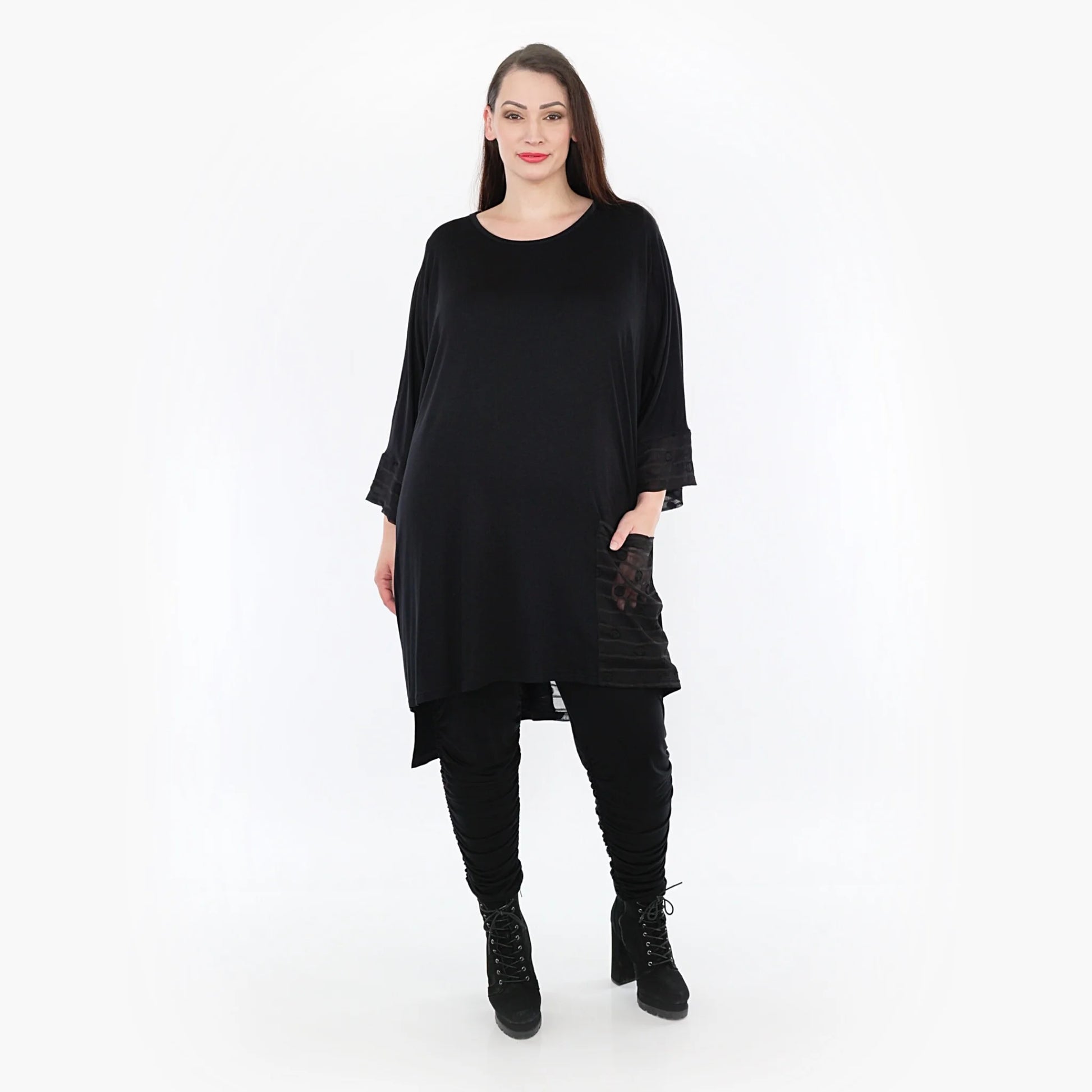  Bigshirt von AKH Fashion aus Materialmix in kastiger Form, 1316.06925, Schwarz, Ausgefallen