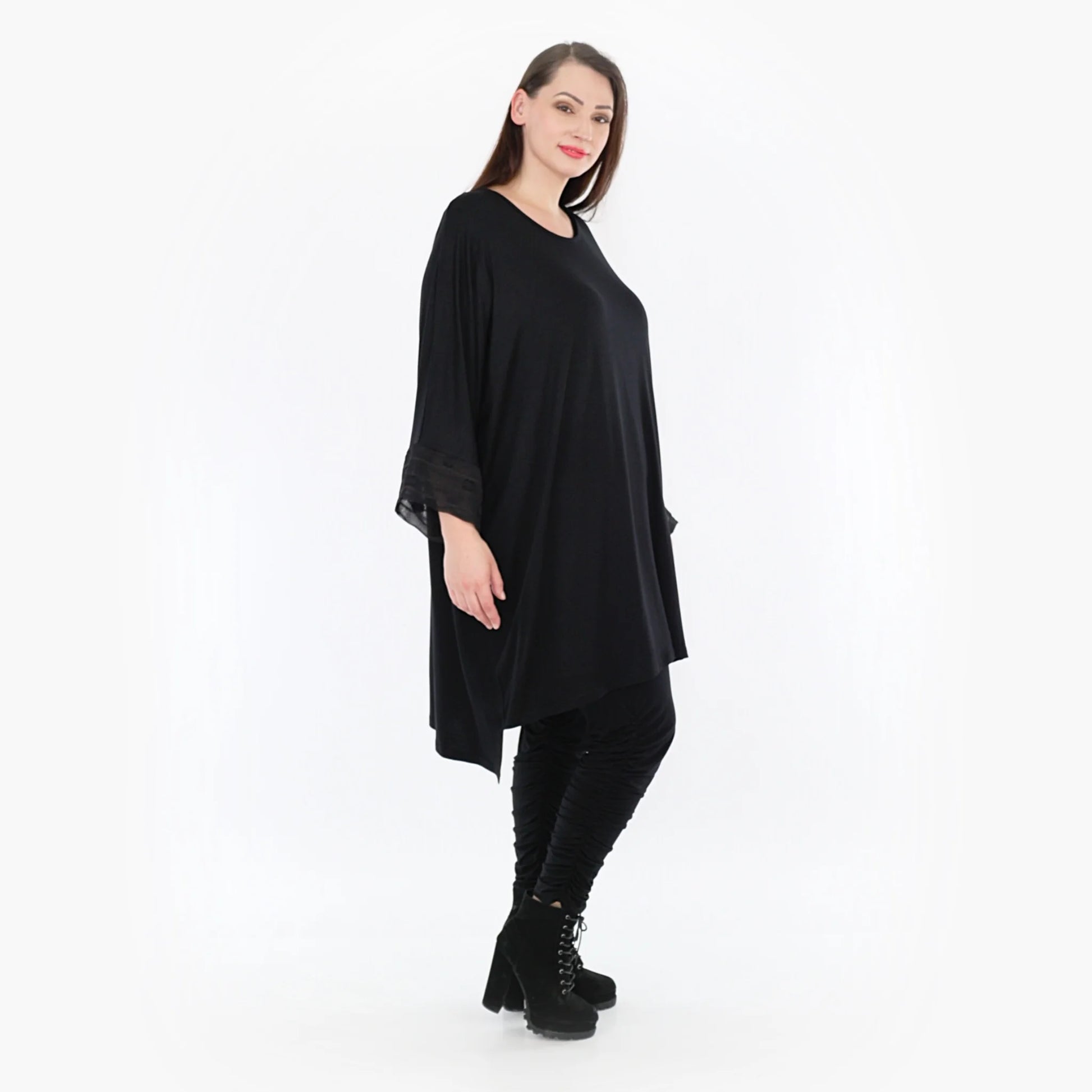  Bigshirt von AKH Fashion aus Materialmix in kastiger Form, 1316.06925, Schwarz, Ausgefallen