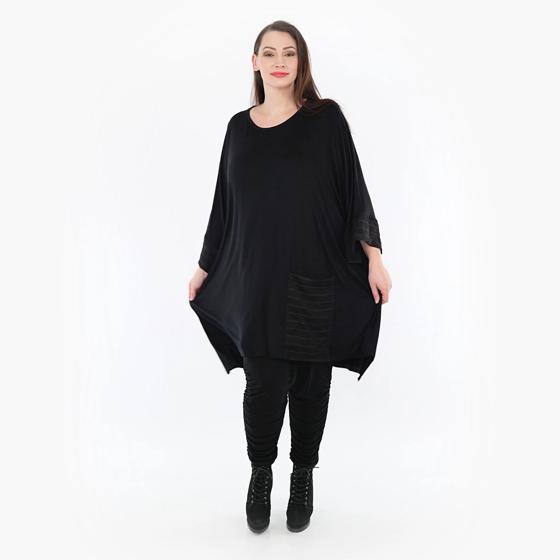  Bigshirt von AKH Fashion aus Materialmix in kastiger Form, 1316.06925, Schwarz, Ausgefallen